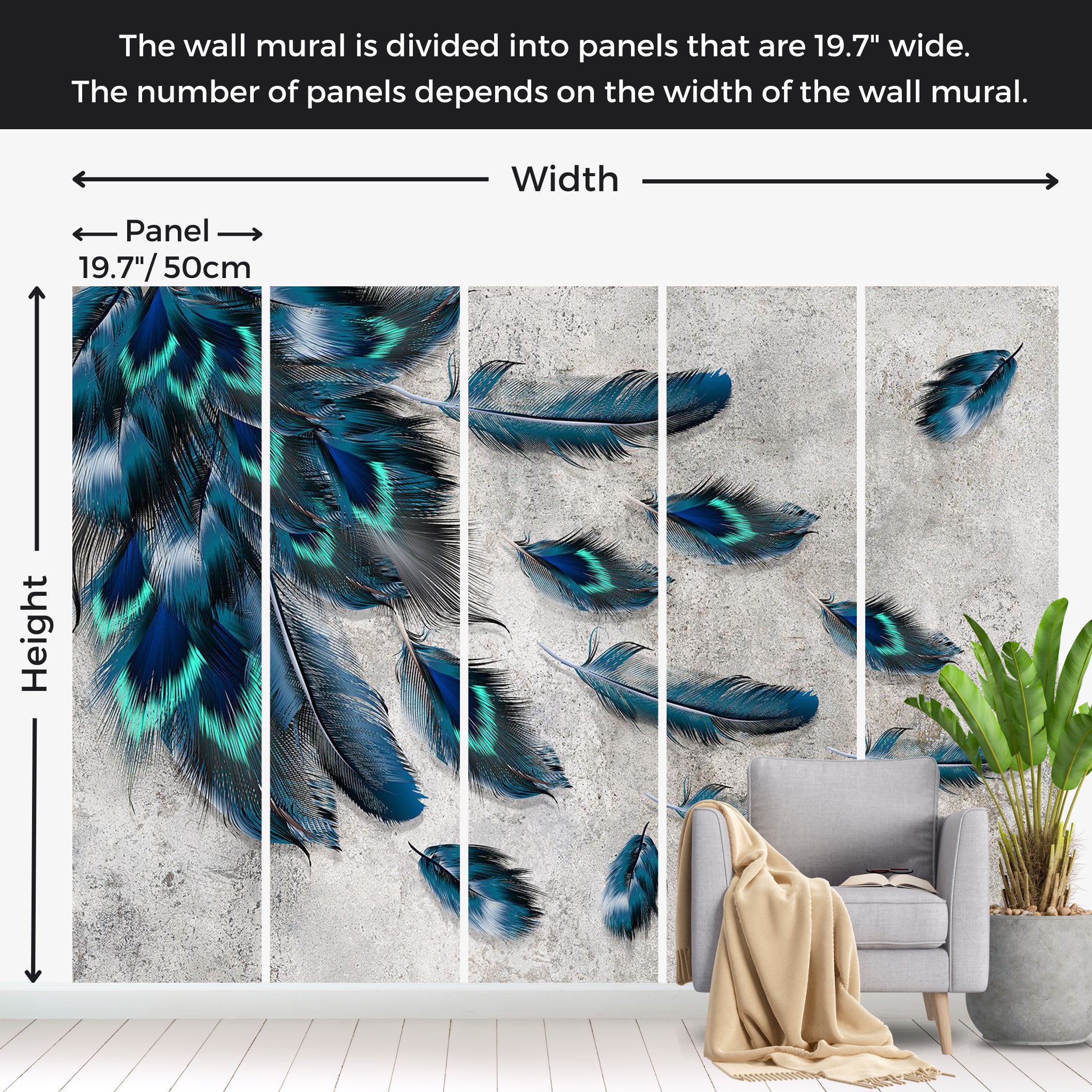 Animal Wallpaper Wall Mural - Blown Feathers 39"Wx27"H / Standard