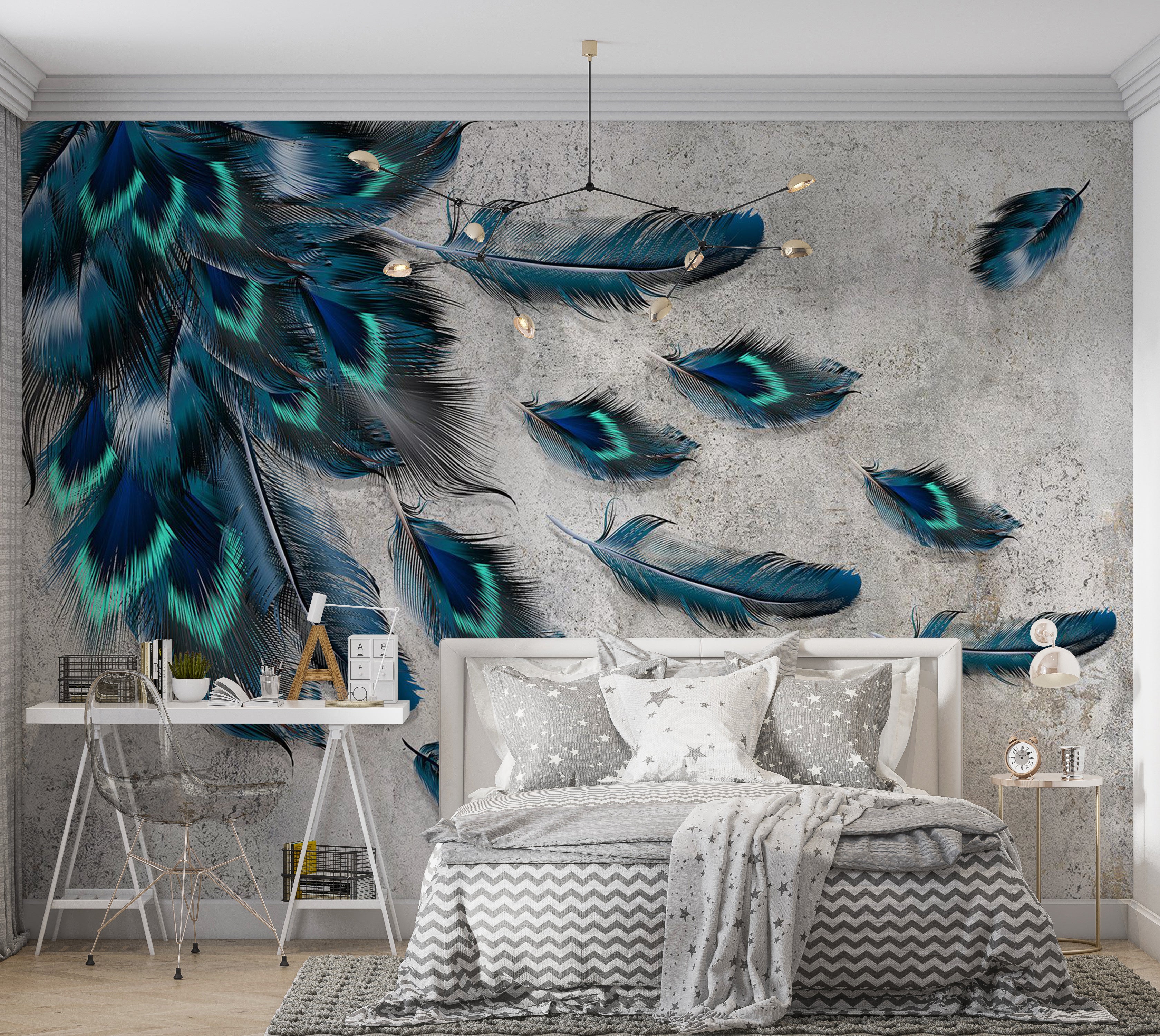 Animal Wallpaper Wall Mural - Blown Feathers 39"Wx27"H / Standard