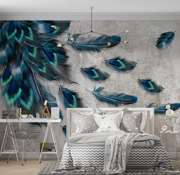 Animal Wallpaper Wall Mural - Blown Feathers 39"Wx27"H / Standard