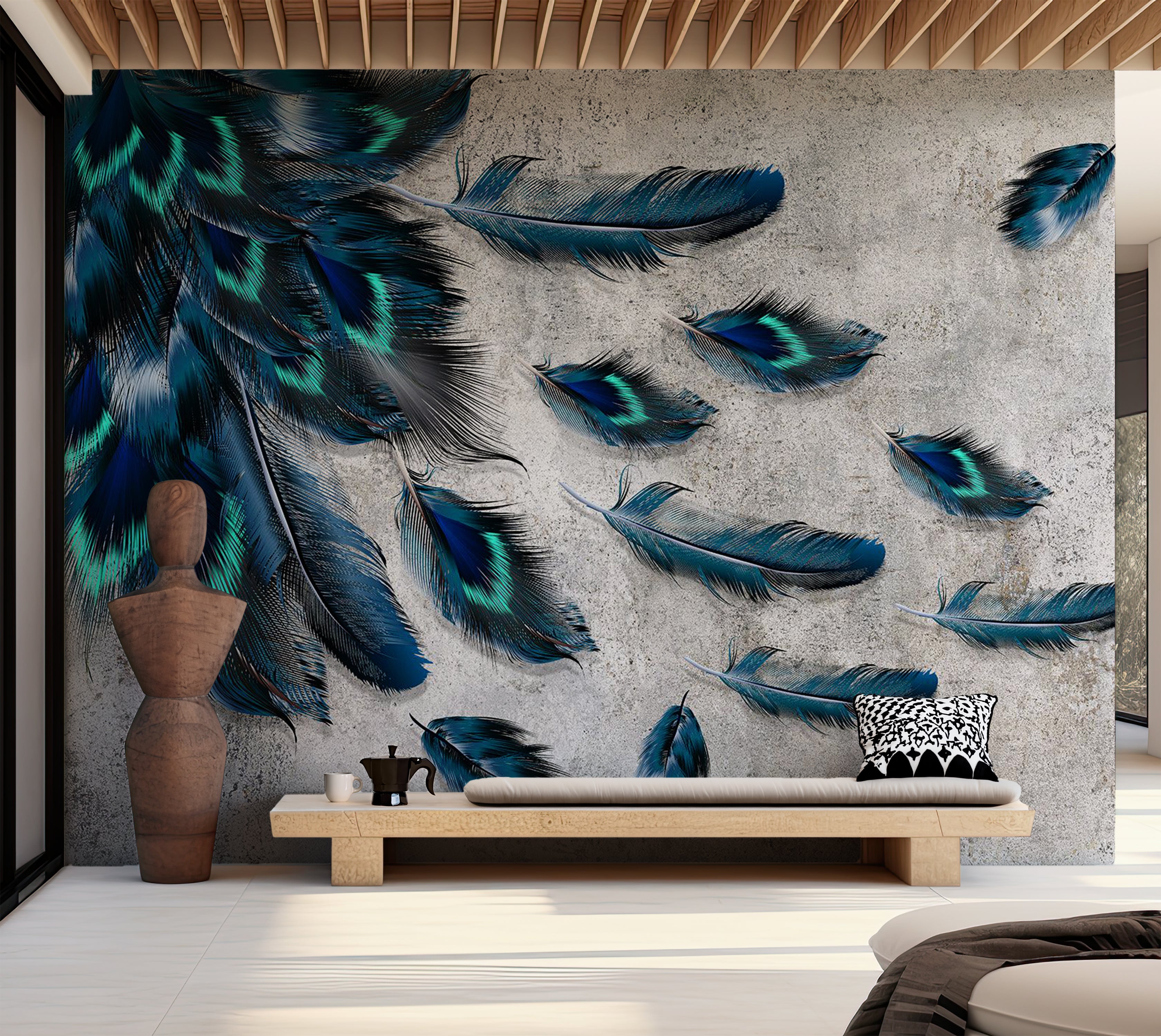 Animal Wallpaper Wall Mural - Blown Feathers 39"Wx27"H / Standard