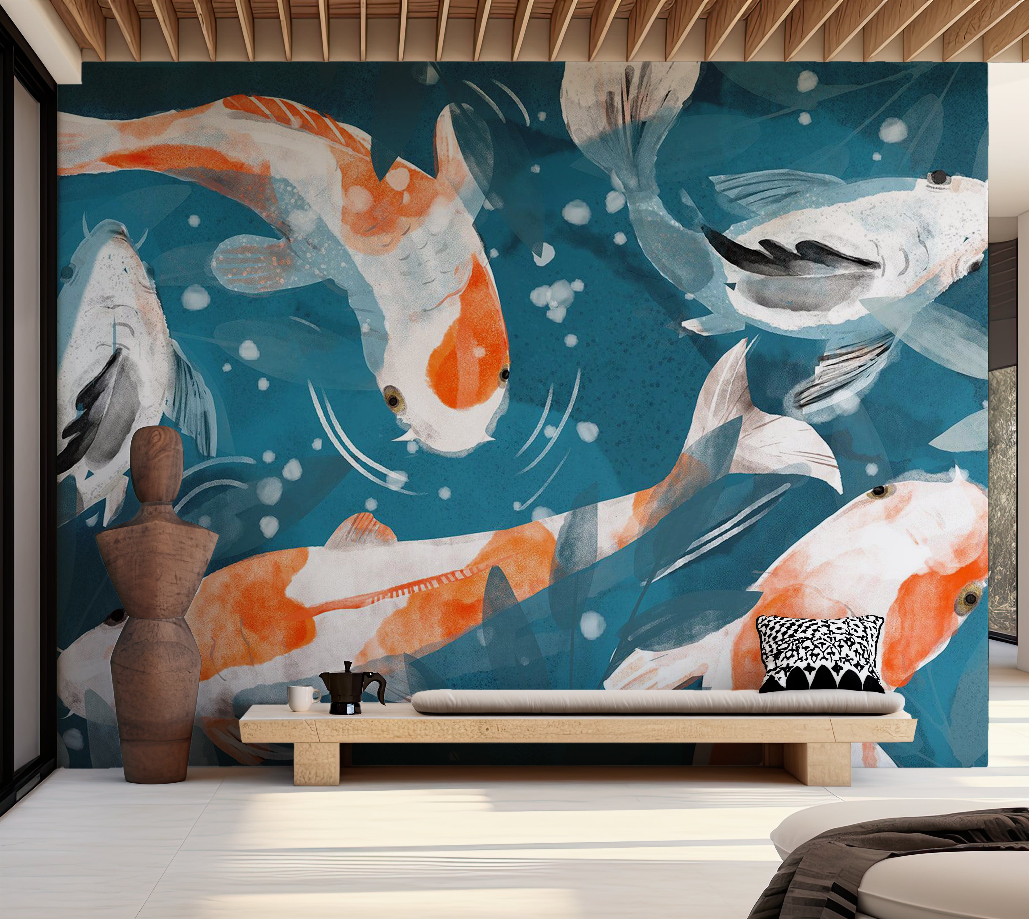 Animal Wallpaper Wall Mural - Koi Fishes 39"Wx27"H / Standard