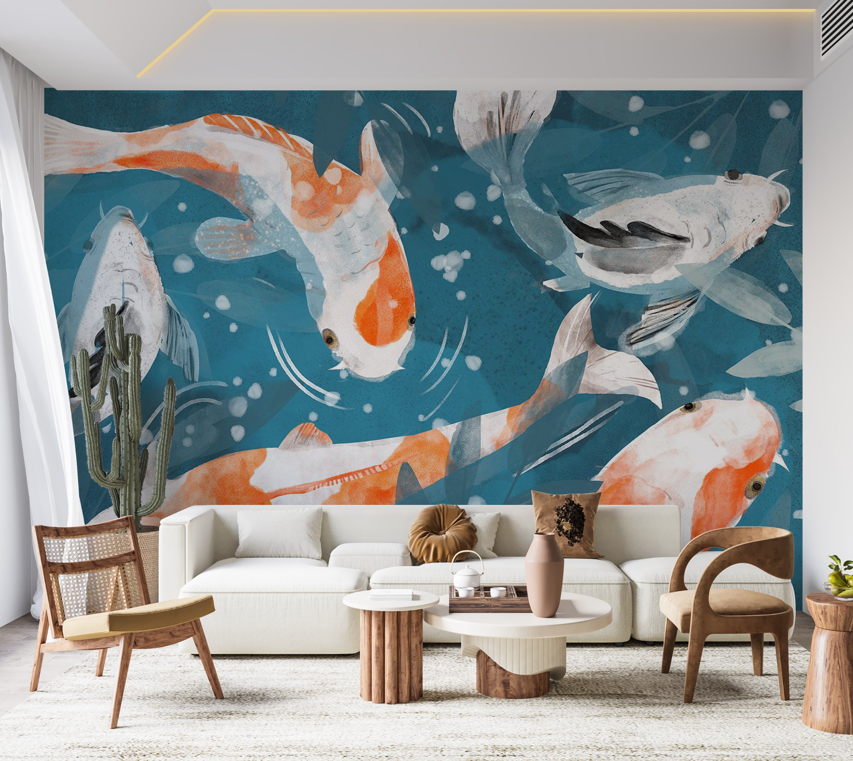 Animal Wallpaper Wall Mural - Koi Fishes 39"Wx27"H / Standard