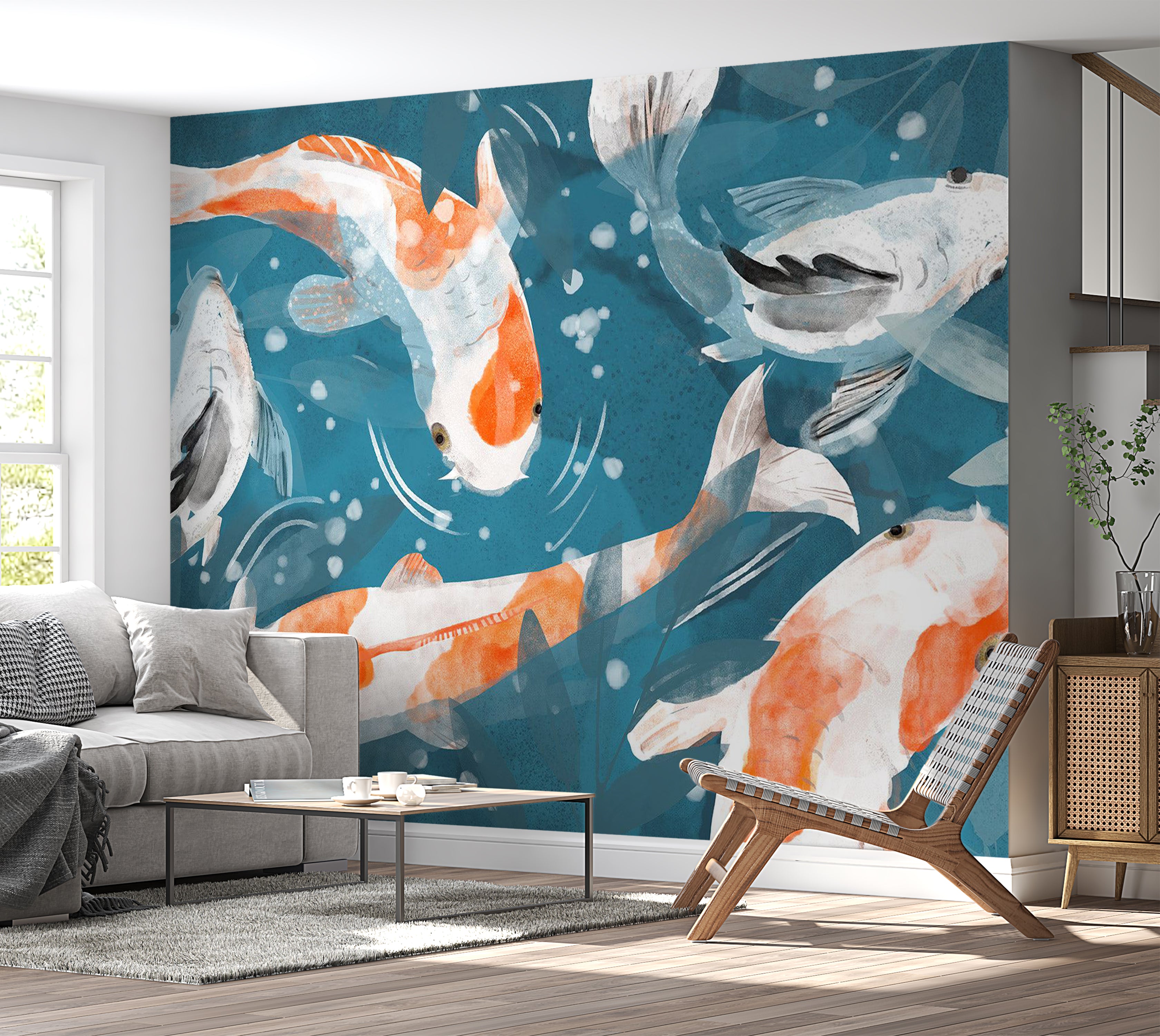 Animal Wallpaper Wall Mural - Koi Fishes 39"Wx27"H / Standard