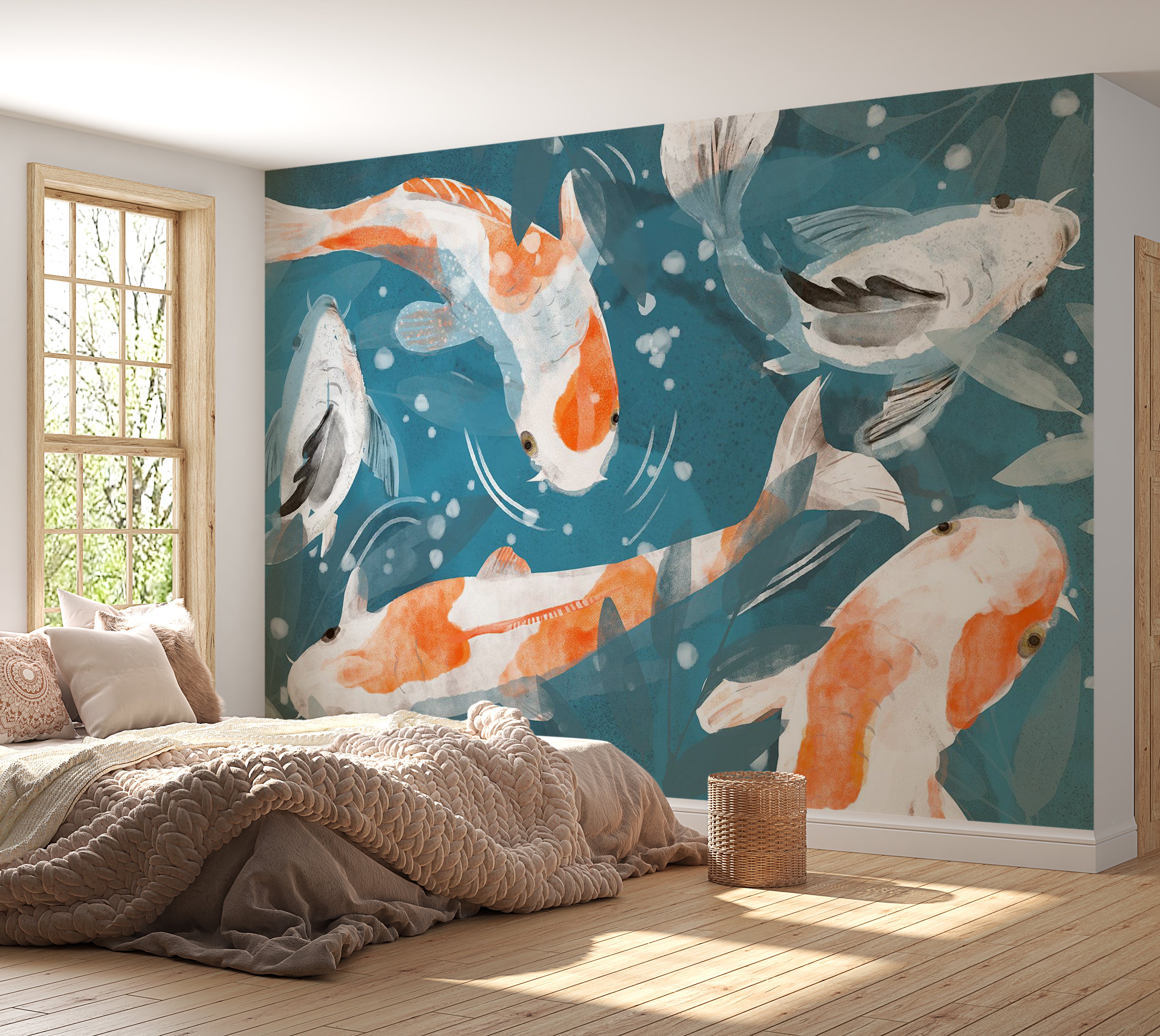 Animal Wallpaper Wall Mural - Koi Fishes 39"Wx27"H / Standard