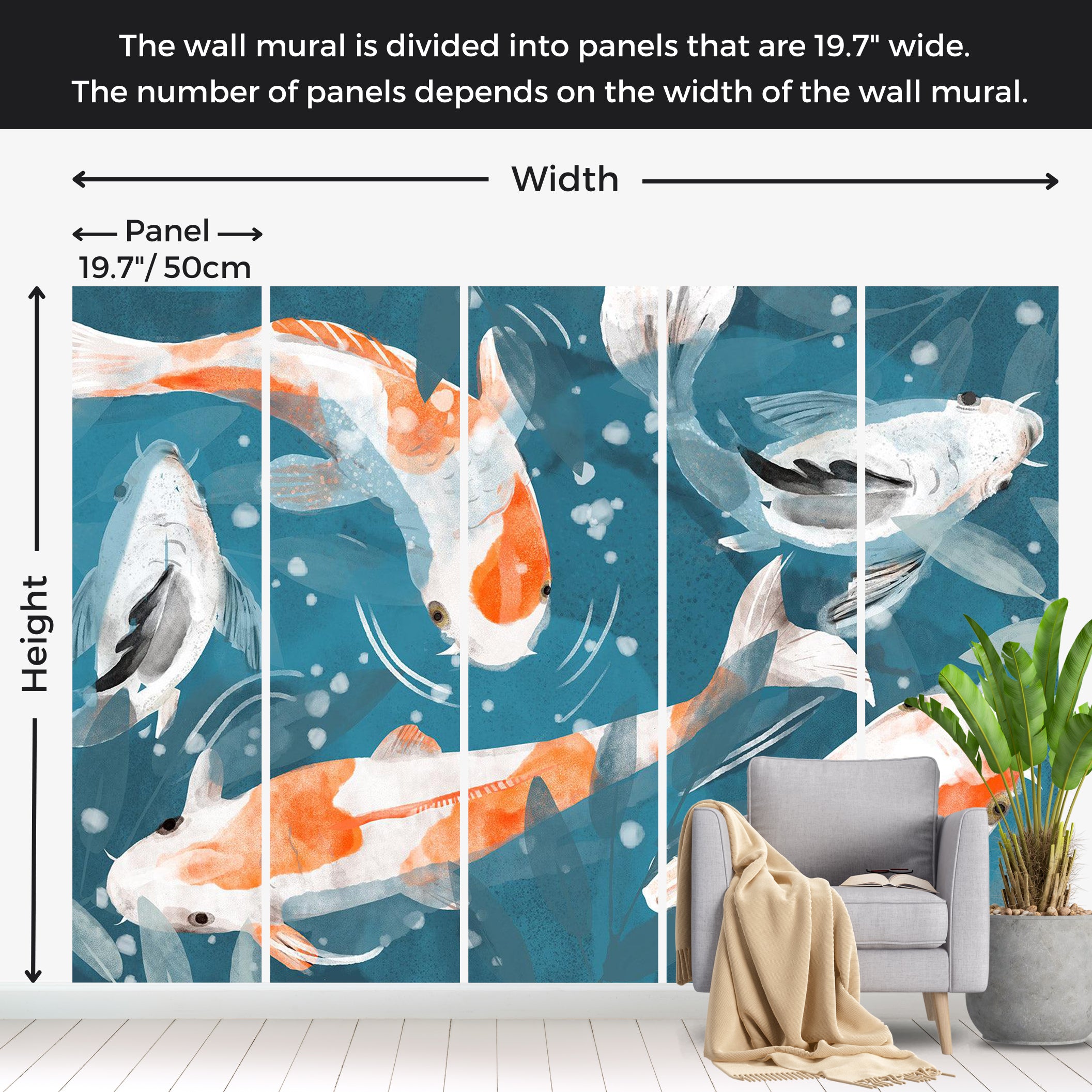 Animal Wallpaper Wall Mural - Koi Fishes 39"Wx27"H / Standard