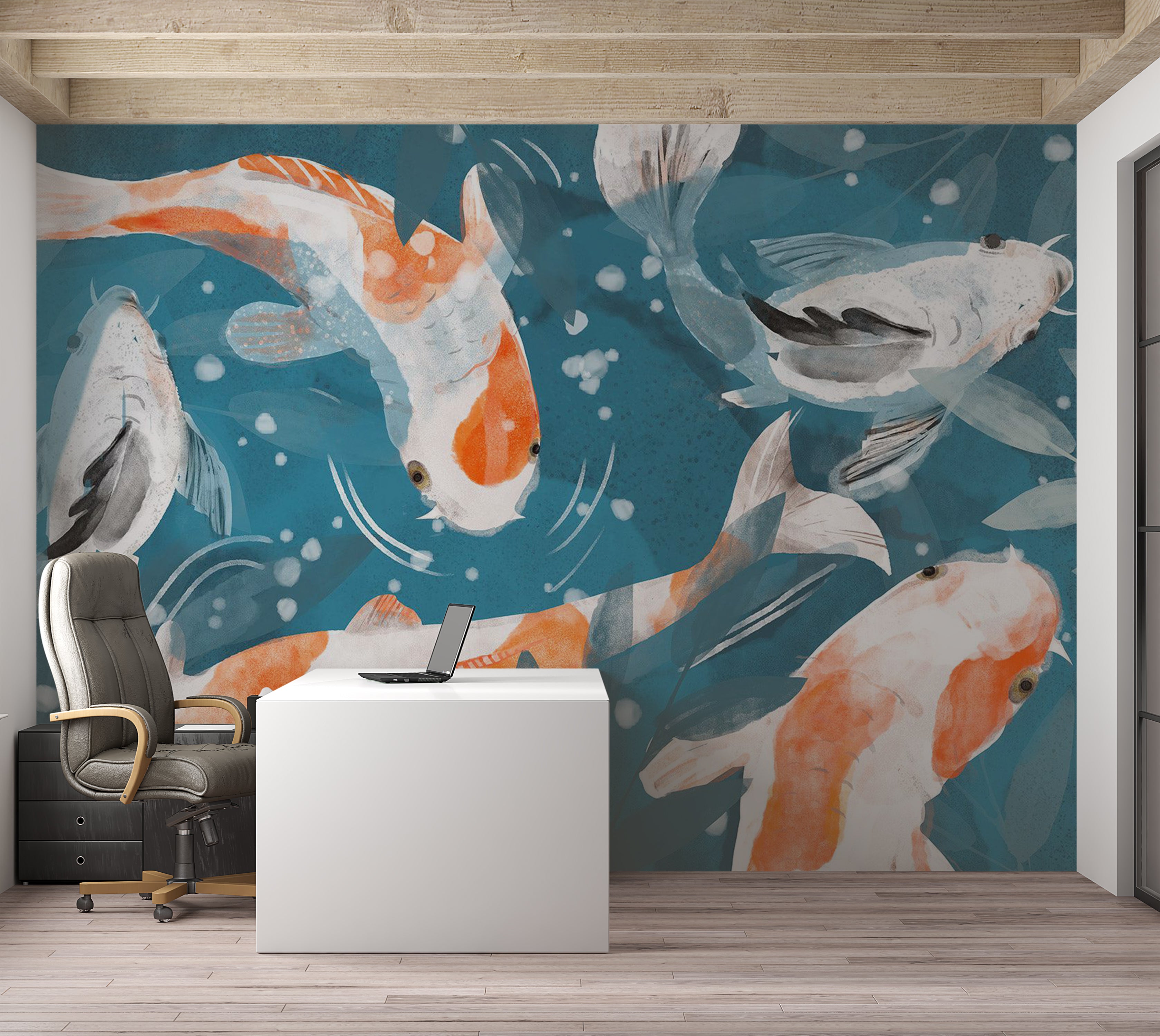 Animal Wallpaper Wall Mural - Koi Fishes 39"Wx27"H / Standard