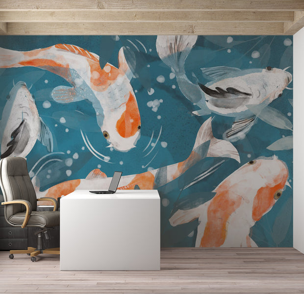 Animal Wallpaper Wall Mural - Koi Fishes 39"Wx27"H / Standard
