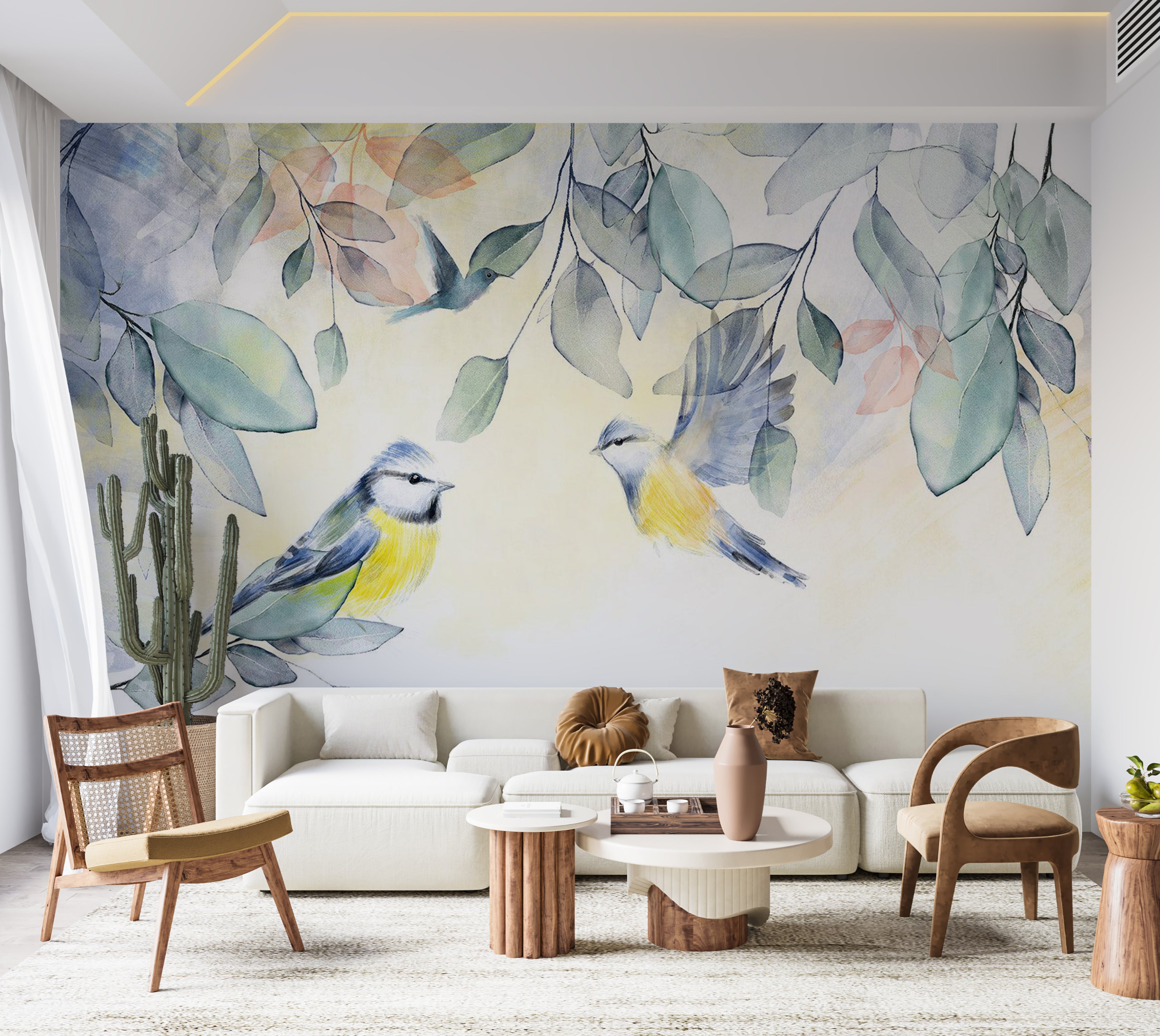 Animal Wallpaper Wall Mural - Watercolor Birds 39"Wx27"H / Standard
