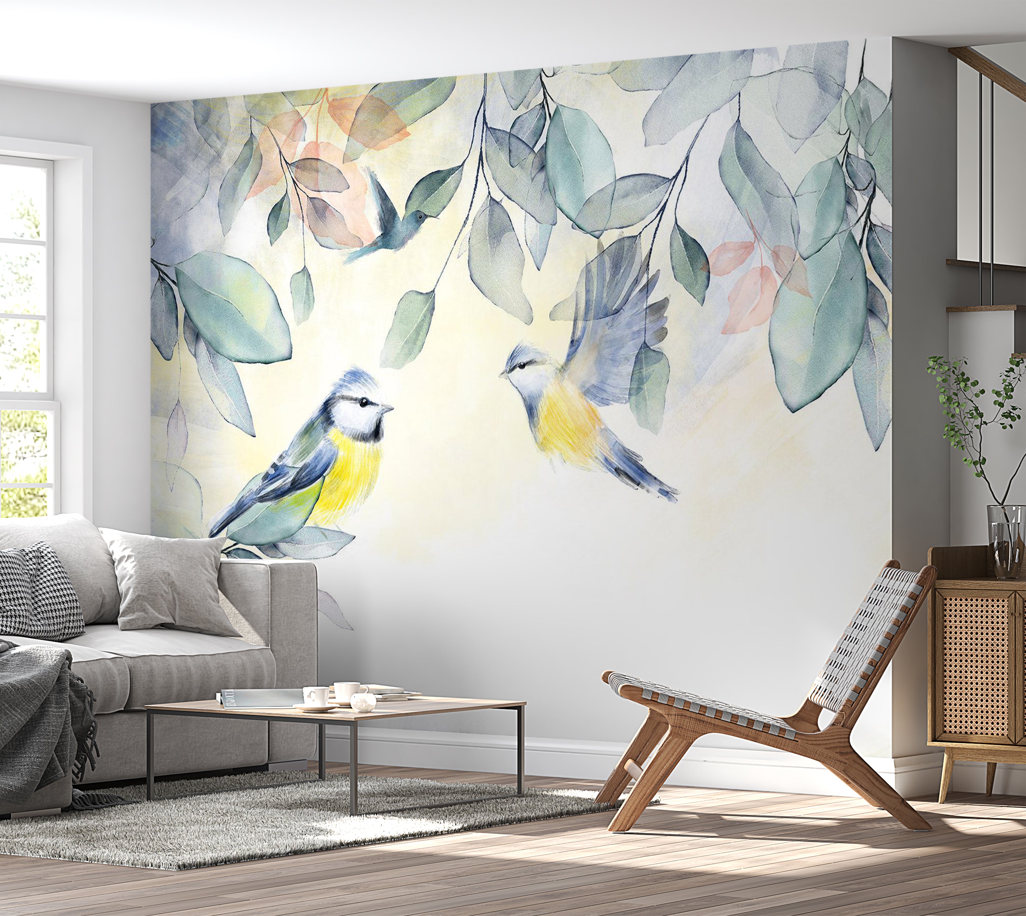 Animal Wallpaper Wall Mural - Watercolor Birds 39"Wx27"H / Standard