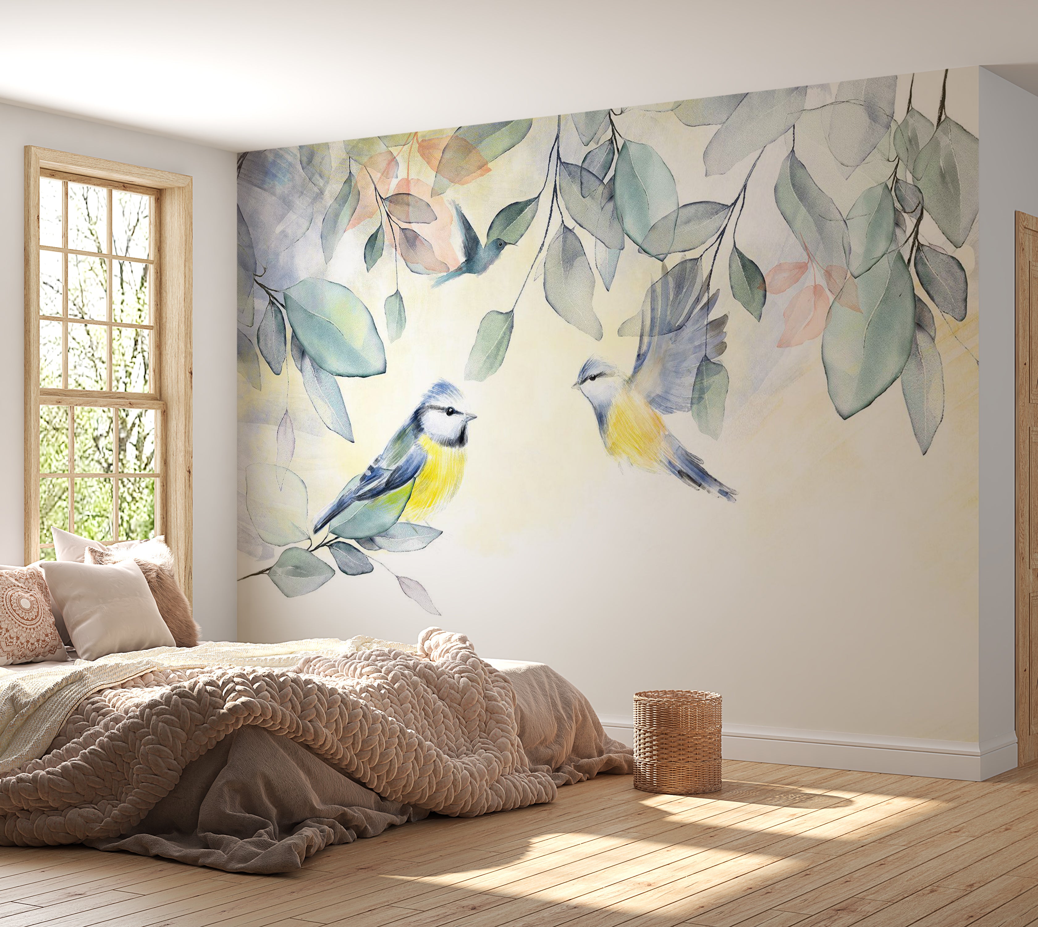 Animal Wallpaper Wall Mural - Watercolor Birds 39"Wx27"H / Standard