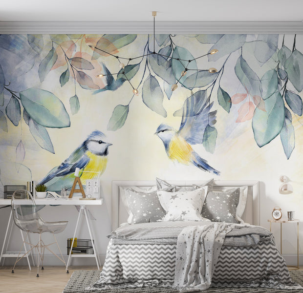 Animal Wallpaper Wall Mural - Watercolor Birds 39"Wx27"H / Standard