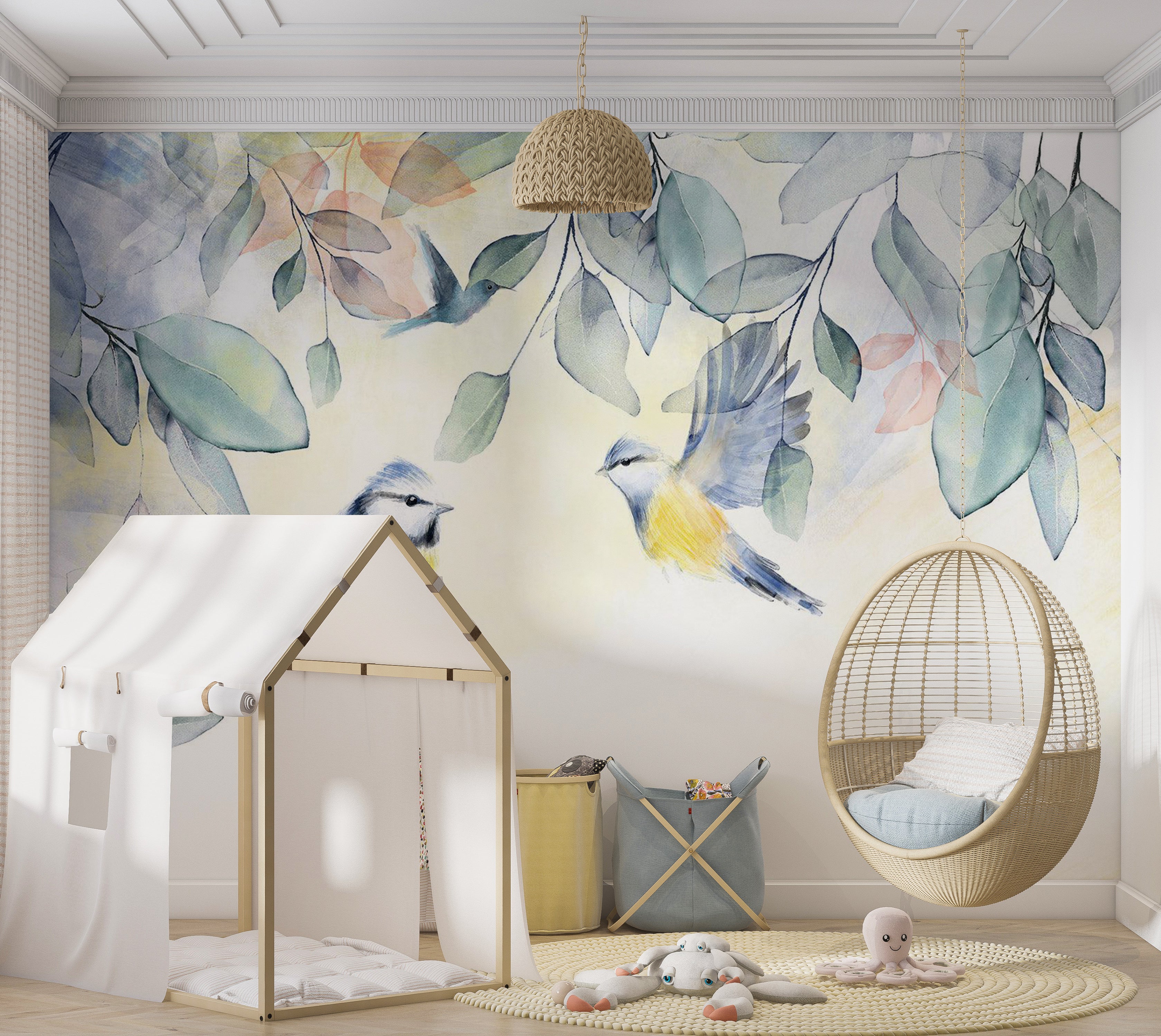 Animal Wallpaper Wall Mural - Watercolor Birds 39"Wx27"H / Standard