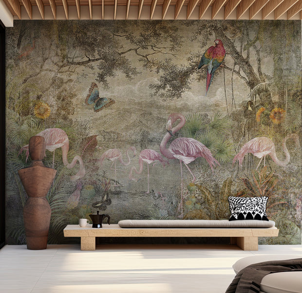 Animal Wallpaper Wall Mural - Wild Fauna and Flora 39"Wx27"H / Standard