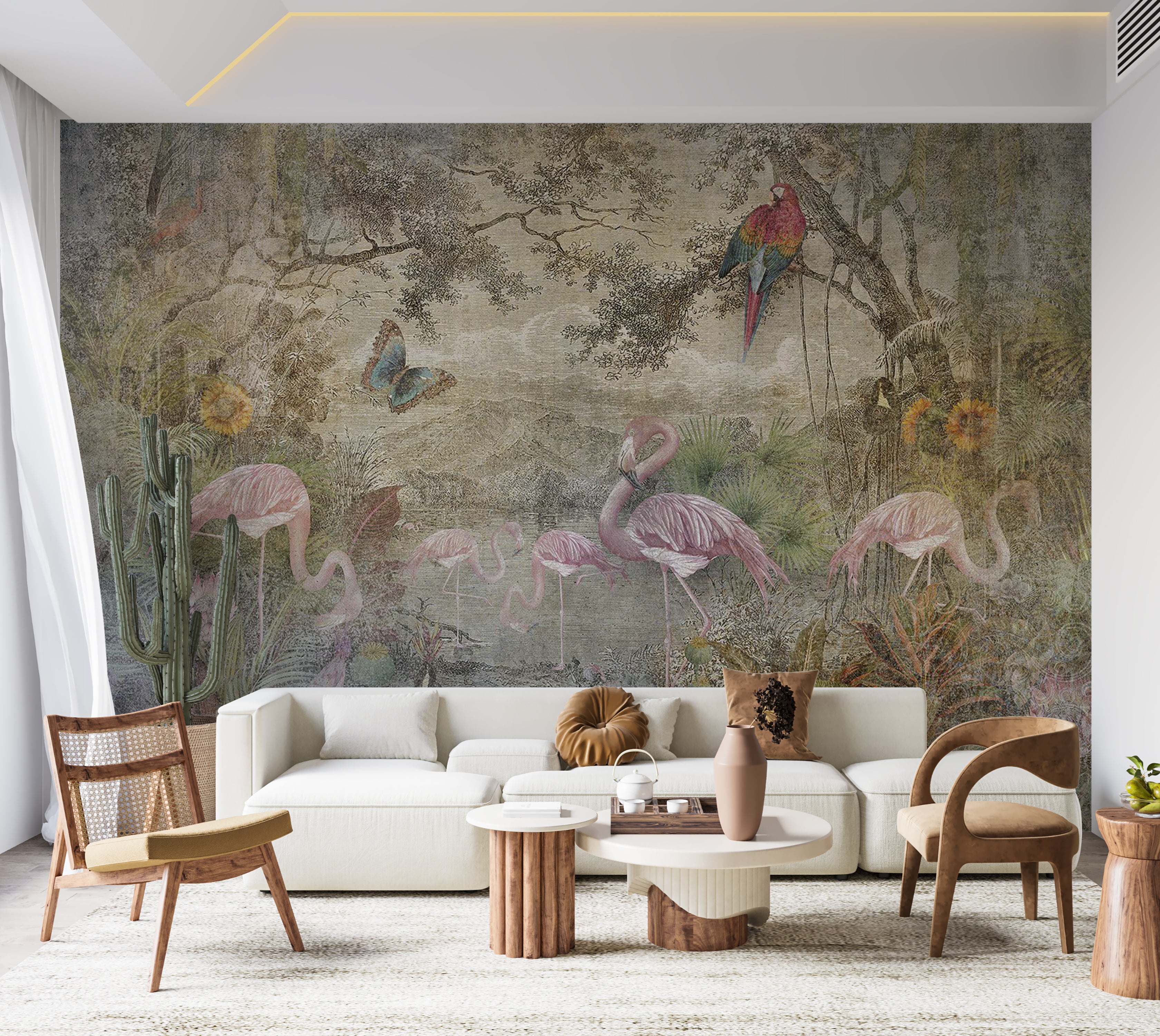 Animal Wallpaper Wall Mural - Wild Fauna and Flora 39"Wx27"H / Standard