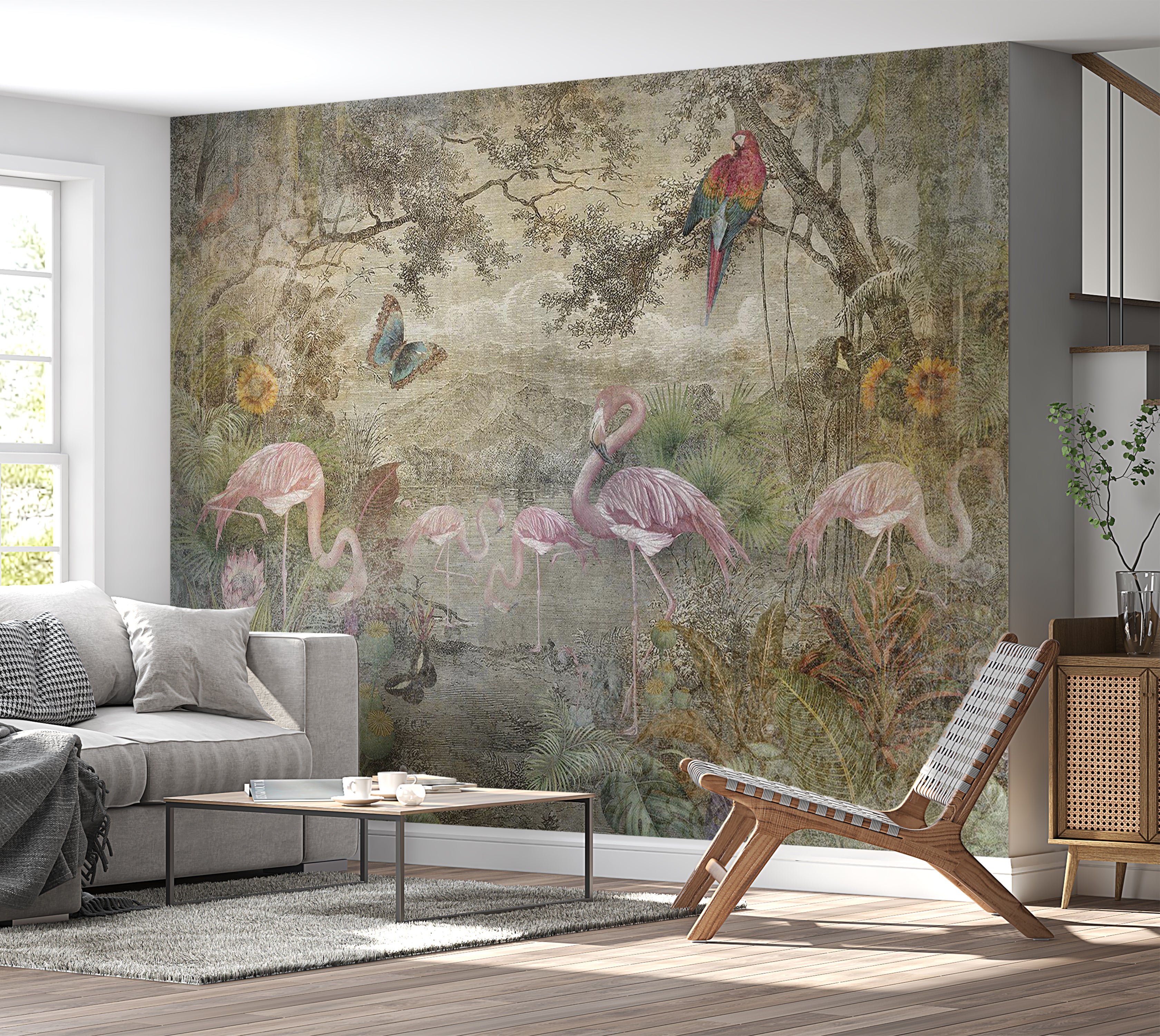 Animal Wallpaper Wall Mural - Wild Fauna and Flora 39"Wx27"H / Standard