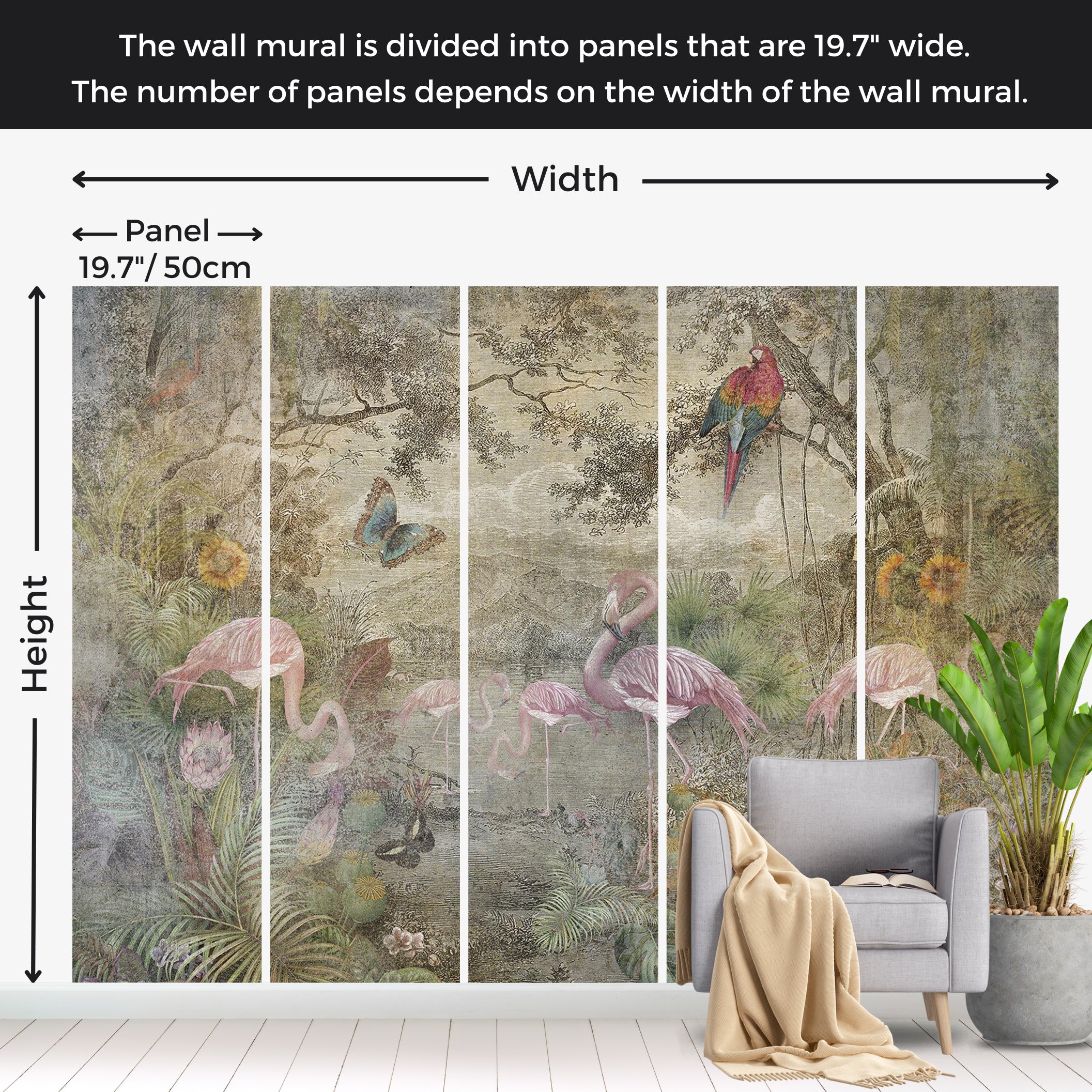 Animal Wallpaper Wall Mural - Wild Fauna and Flora 39"Wx27"H / Standard