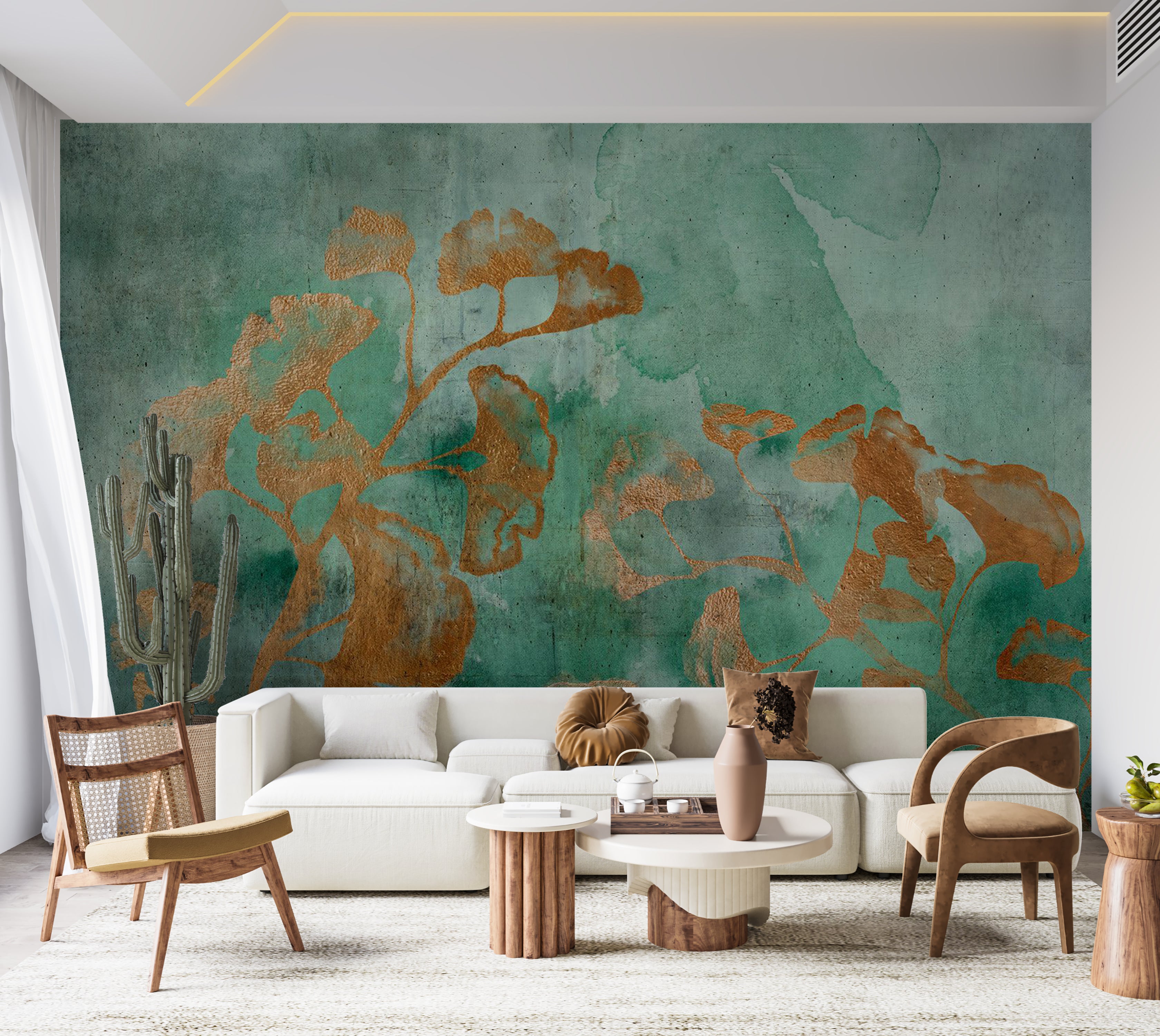 Botanical Wallpaper Wall Mural - Abstract Copper Ginkgo 39"Wx27"H / Standard