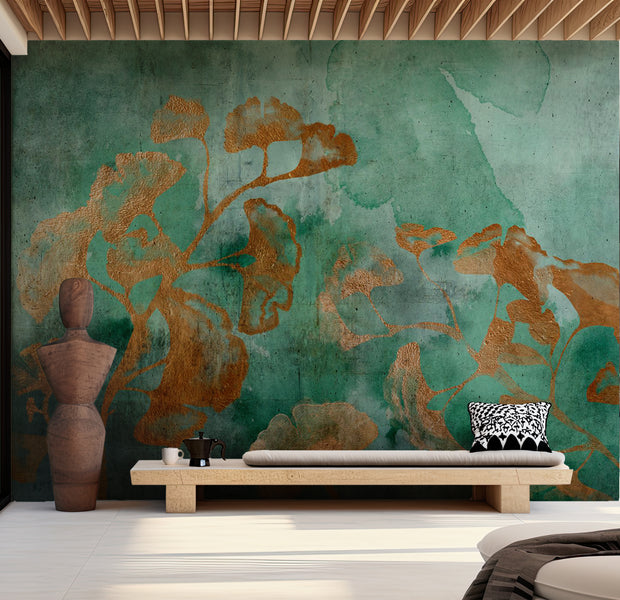 Botanical Wallpaper Wall Mural - Abstract Copper Ginkgo 39"Wx27"H / Standard