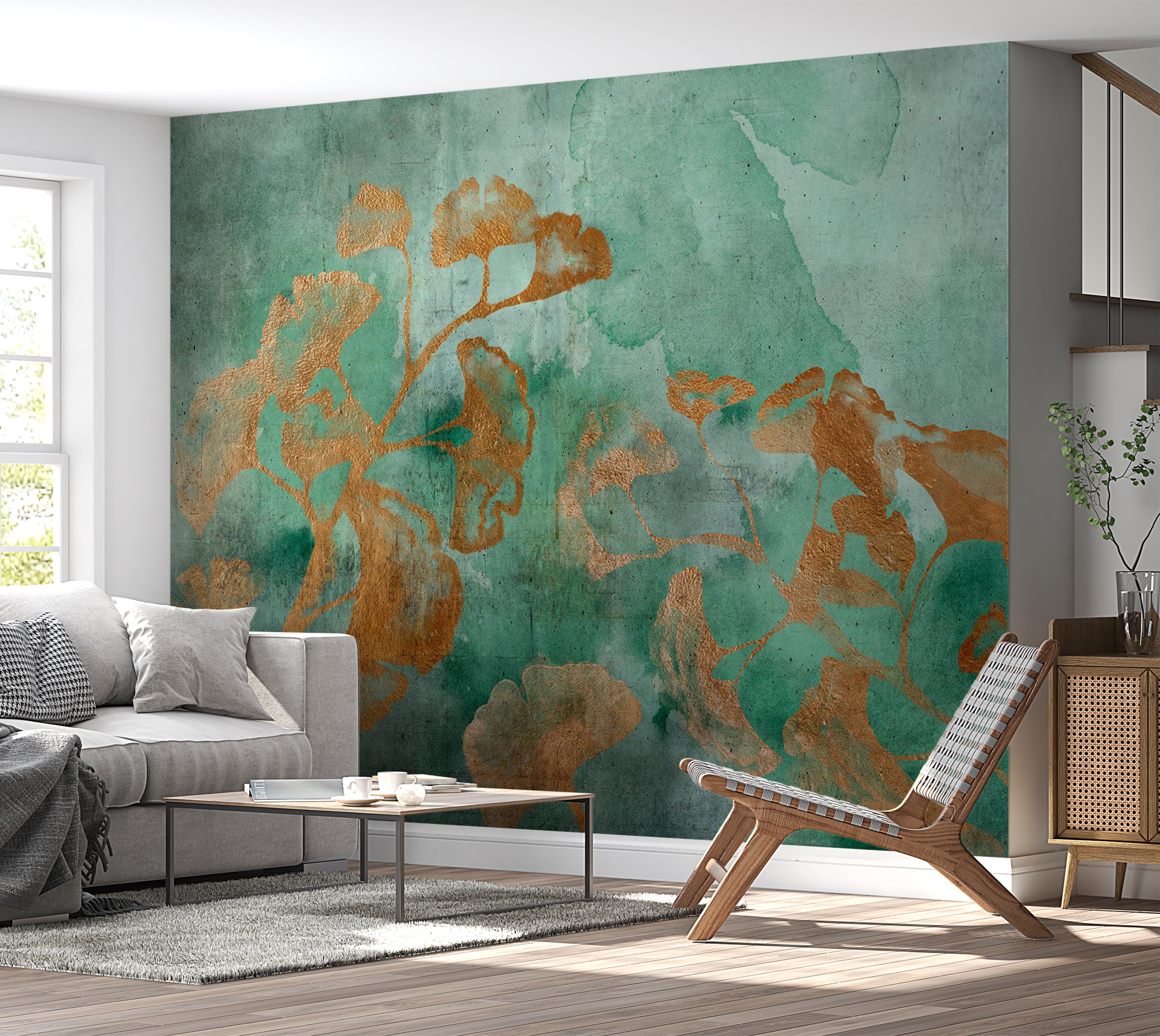 Botanical Wallpaper Wall Mural - Abstract Copper Ginkgo 39"Wx27"H / Standard