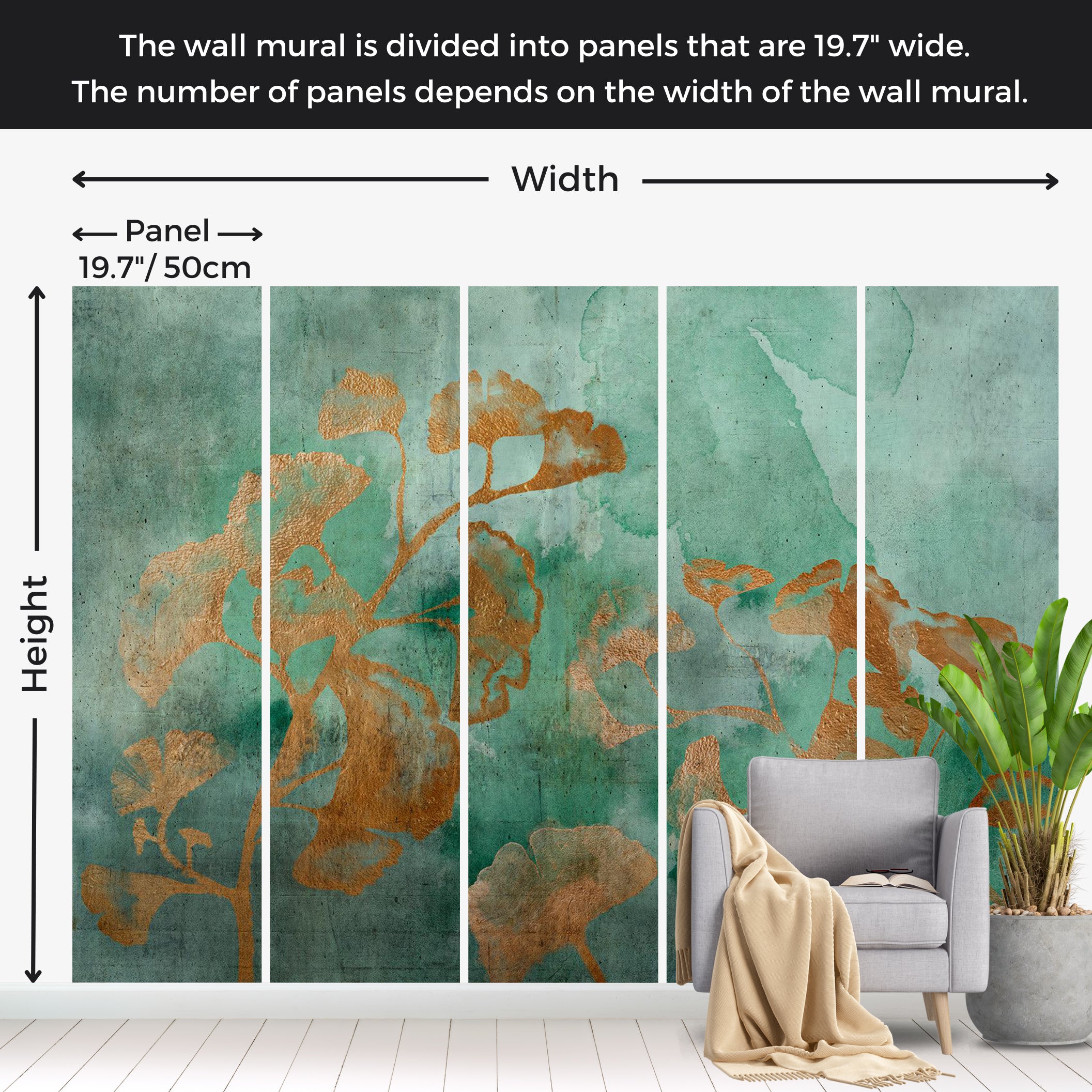 Botanical Wallpaper Wall Mural - Abstract Copper Ginkgo 39"Wx27"H / Standard