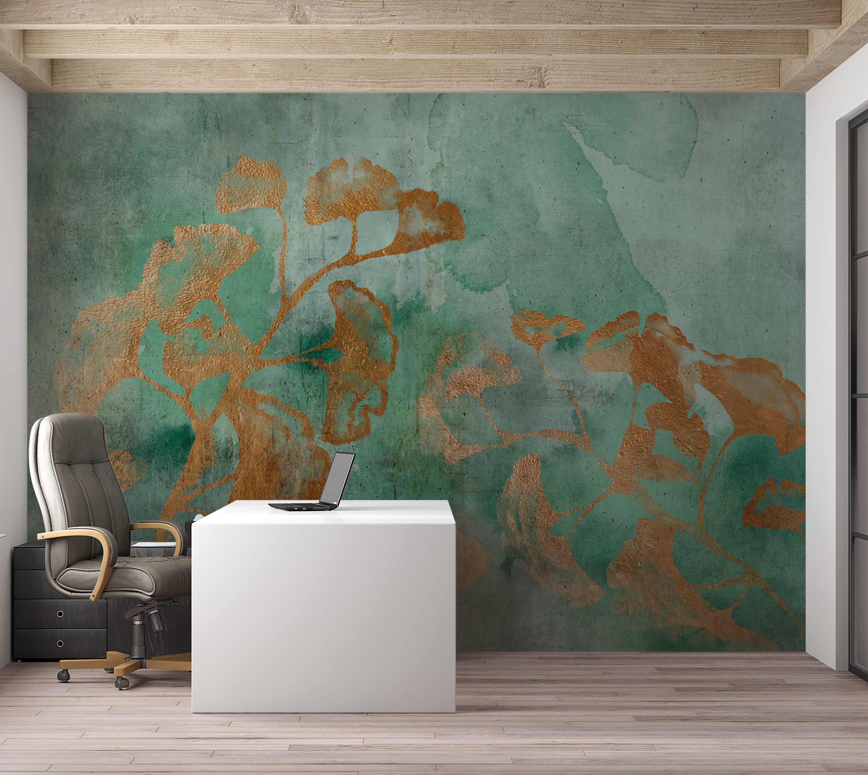 Botanical Wallpaper Wall Mural - Abstract Copper Ginkgo 39"Wx27"H / Standard