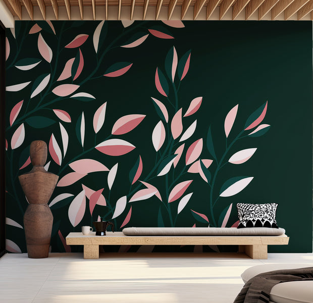 Botanical Wallpaper Wall Mural - Abstract Flowering Vine 39"Wx27"H / Standard