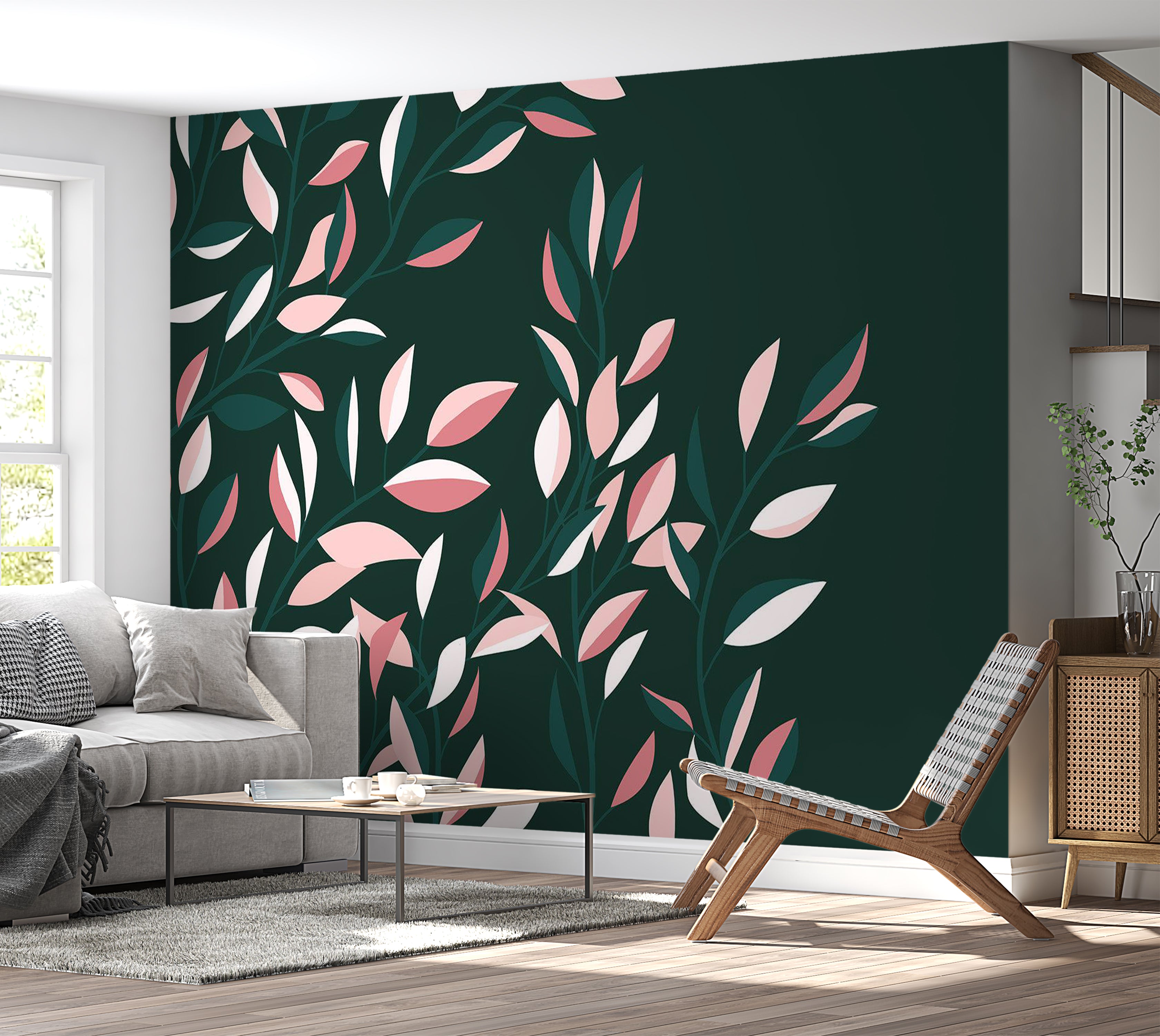 Botanical Wallpaper Wall Mural - Abstract Flowering Vine 39"Wx27"H / Standard