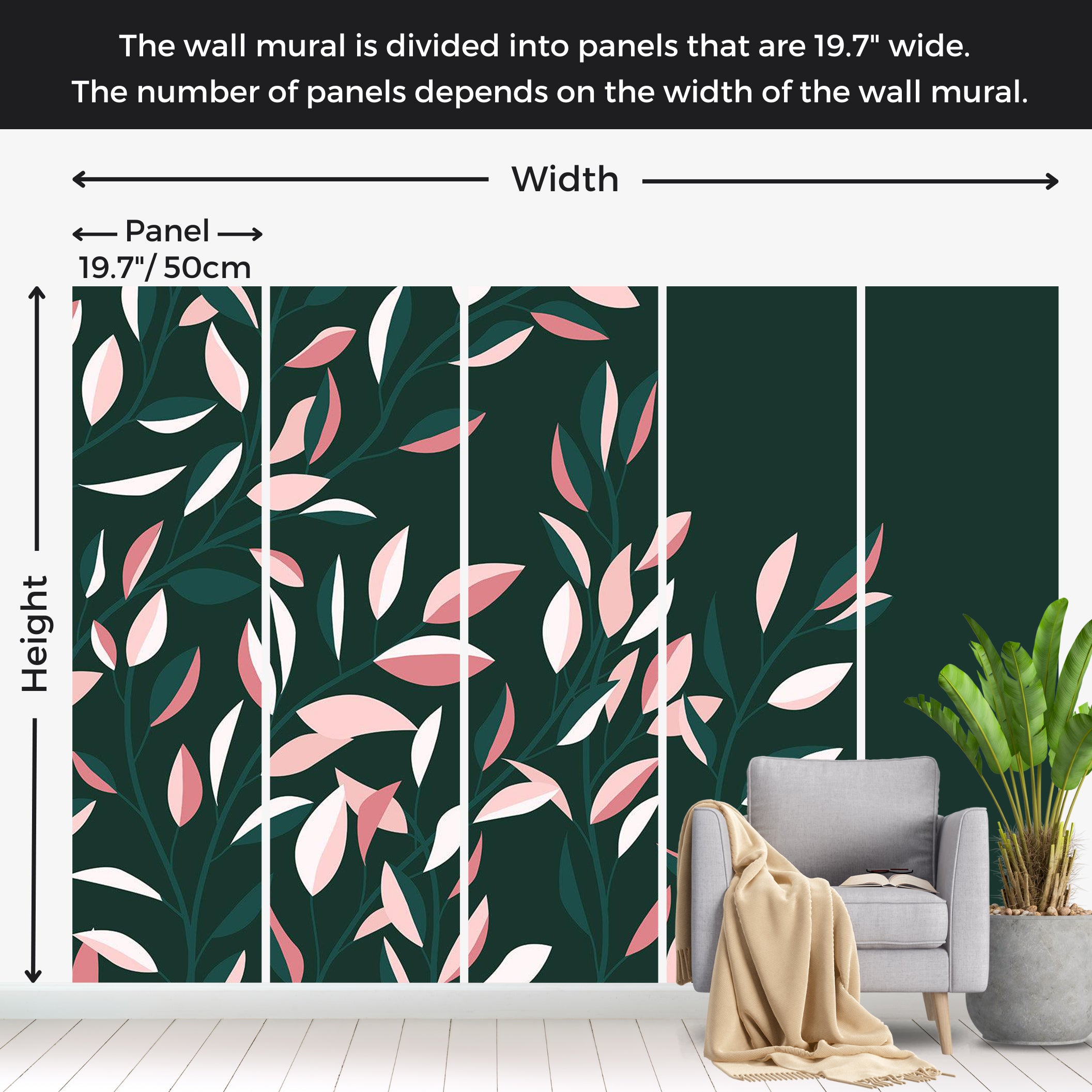 Botanical Wallpaper Wall Mural - Abstract Flowering Vine 39"Wx27"H / Standard