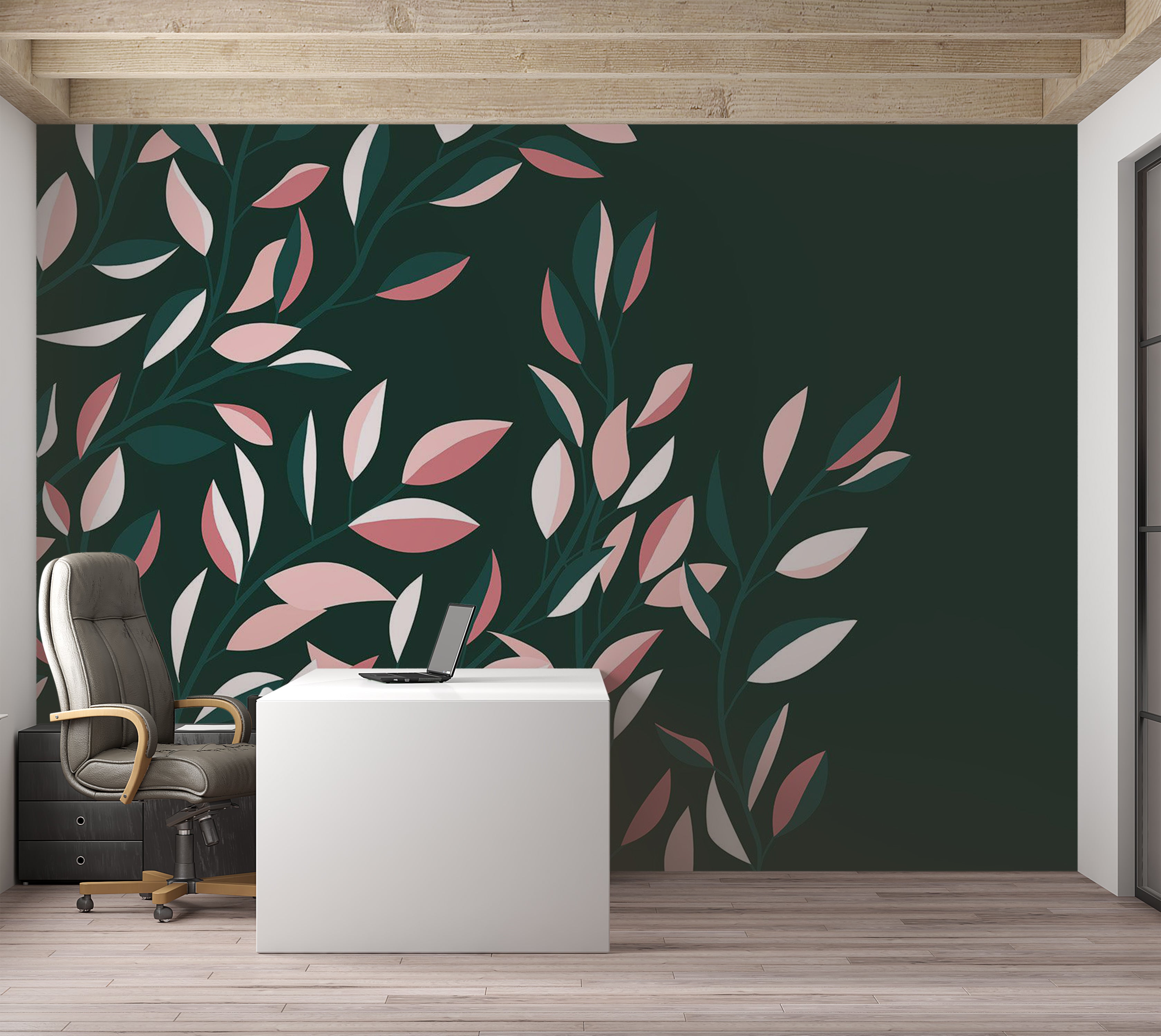 Botanical Wallpaper Wall Mural - Abstract Flowering Vine 39"Wx27"H / Standard