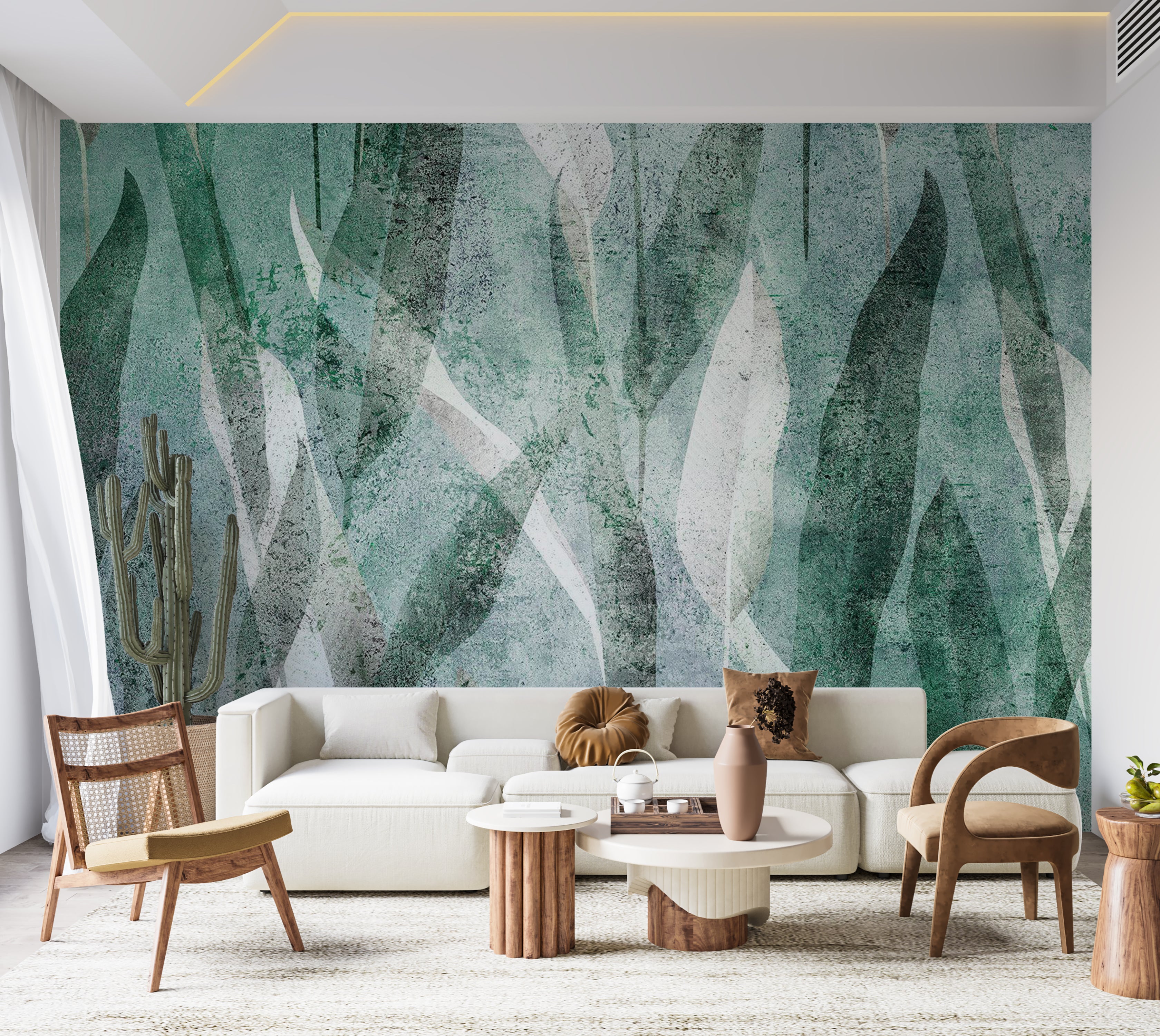 Botanical Wallpaper Wall Mural - Abstract Vintage Plants 39"Wx27"H / Standard