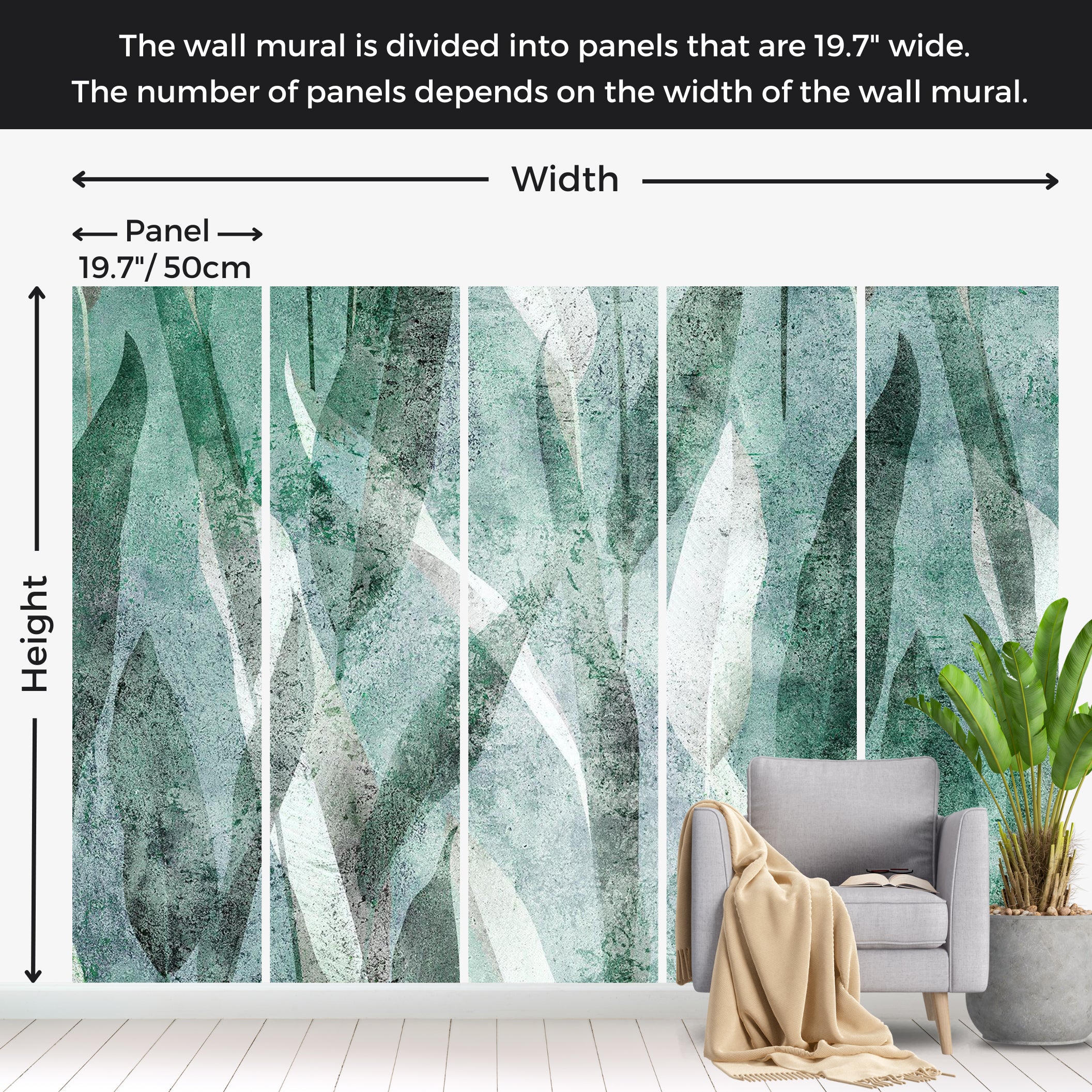 Botanical Wallpaper Wall Mural - Abstract Vintage Plants 39"Wx27"H / Standard