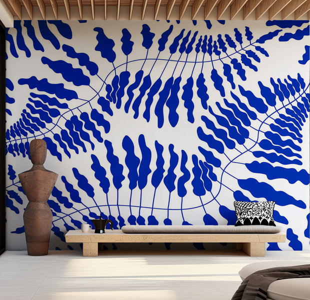 Botanical Wallpaper Wall Mural - Blue Fern 39"Wx27"H / Standard