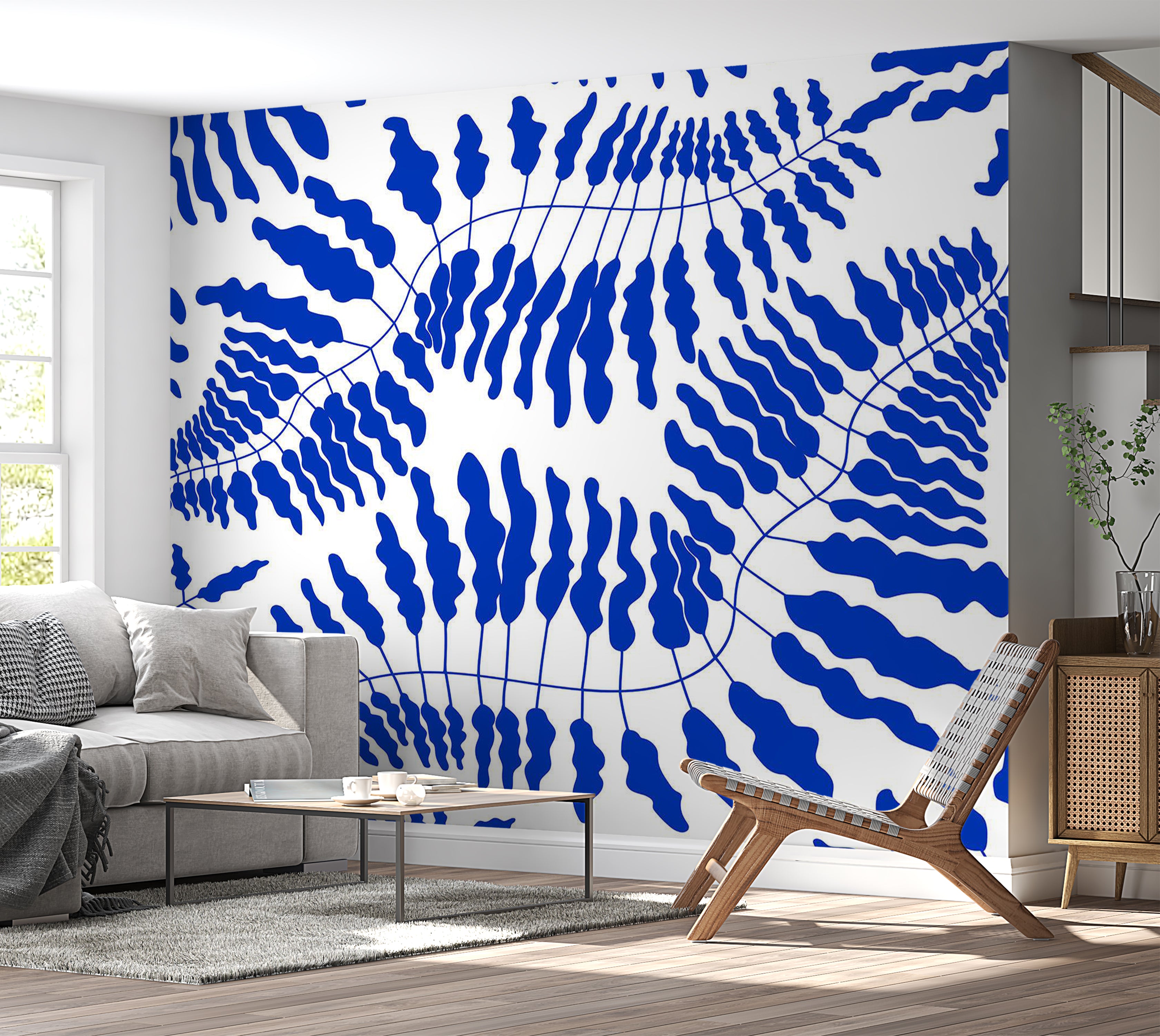 Botanical Wallpaper Wall Mural - Blue Fern 39"Wx27"H / Standard