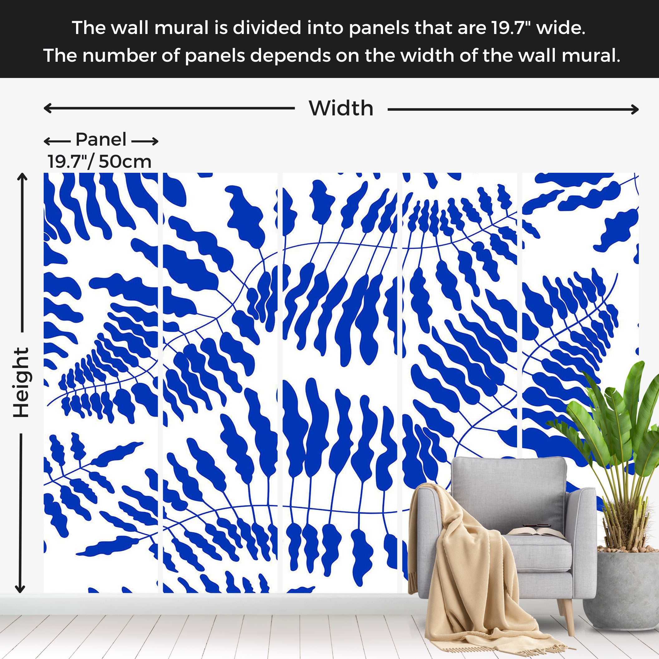 Botanical Wallpaper Wall Mural - Blue Fern 39"Wx27"H / Standard