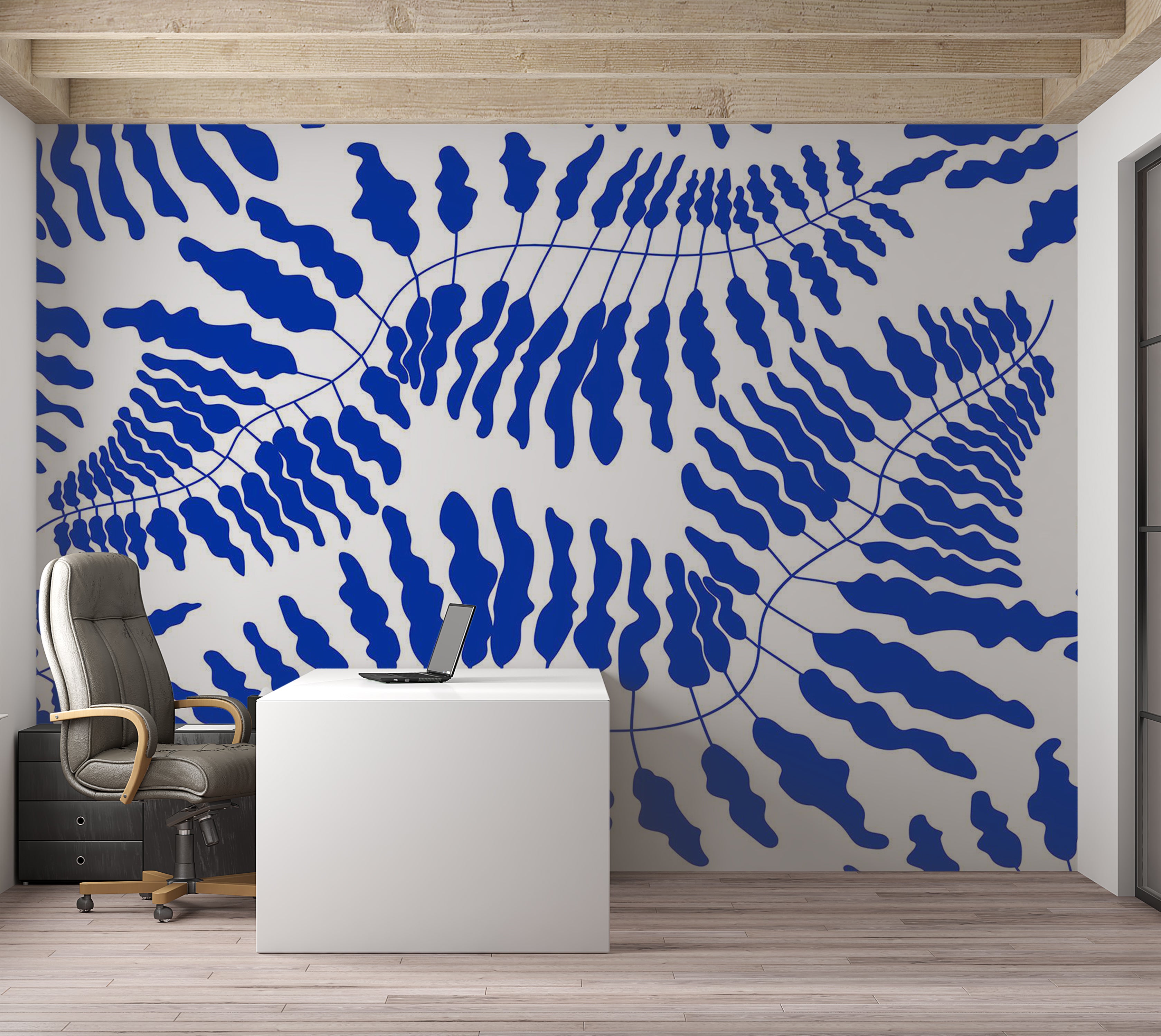 Botanical Wallpaper Wall Mural - Blue Fern 39"Wx27"H / Standard