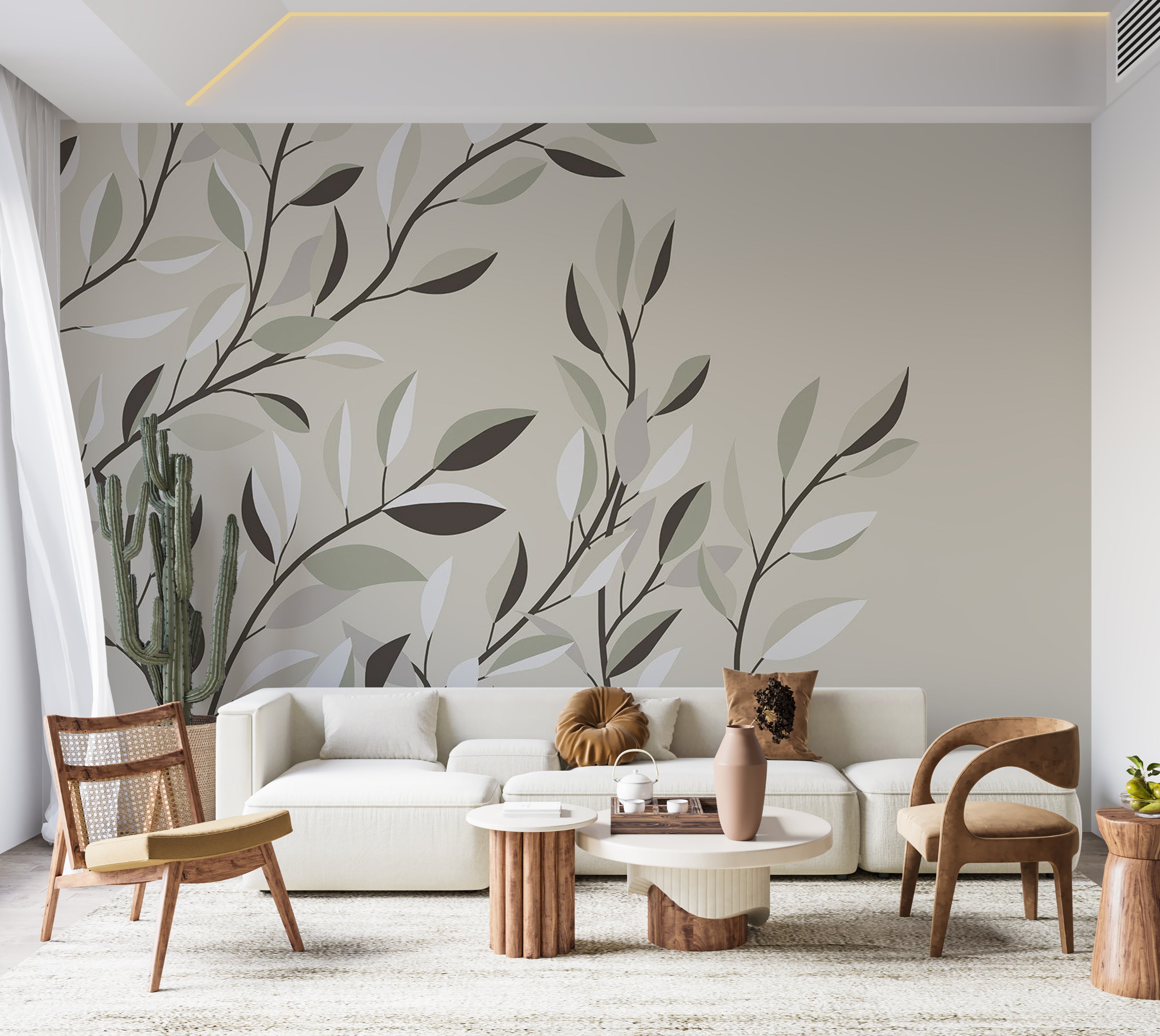 Botanical Wallpaper Wall Mural - Climbing Leaves 39"Wx27"H / Standard