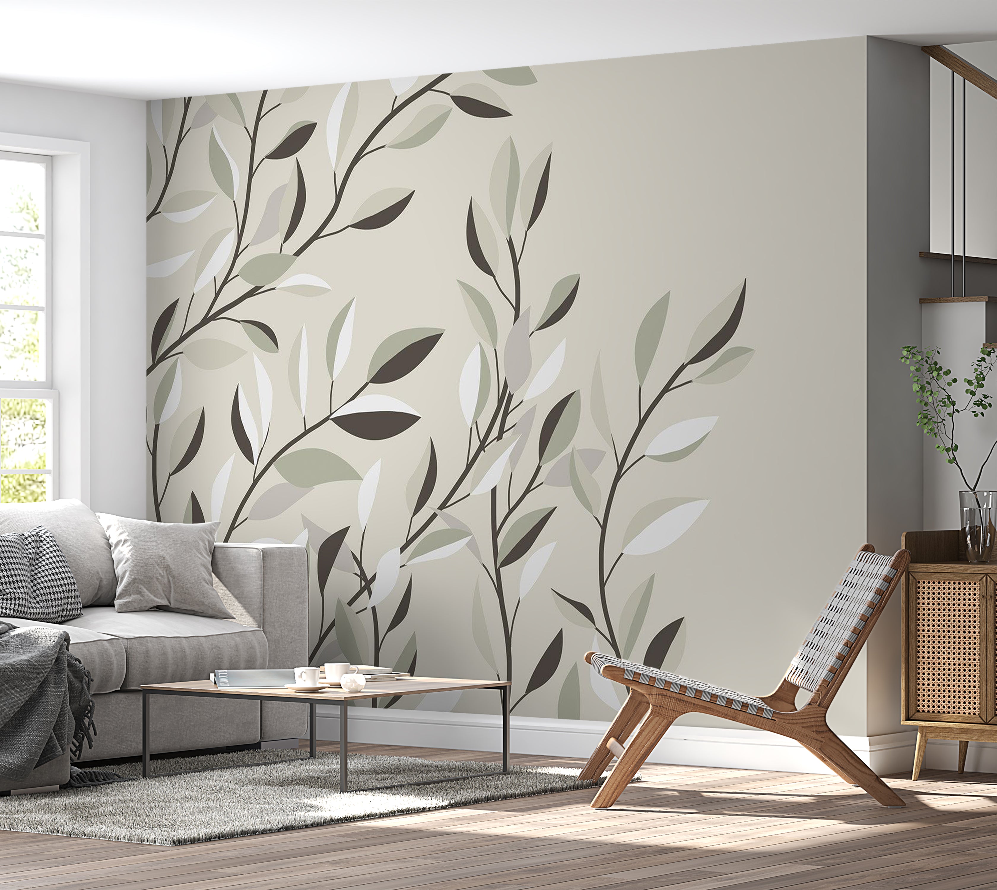 Botanical Wallpaper Wall Mural - Climbing Leaves 39"Wx27"H / Standard