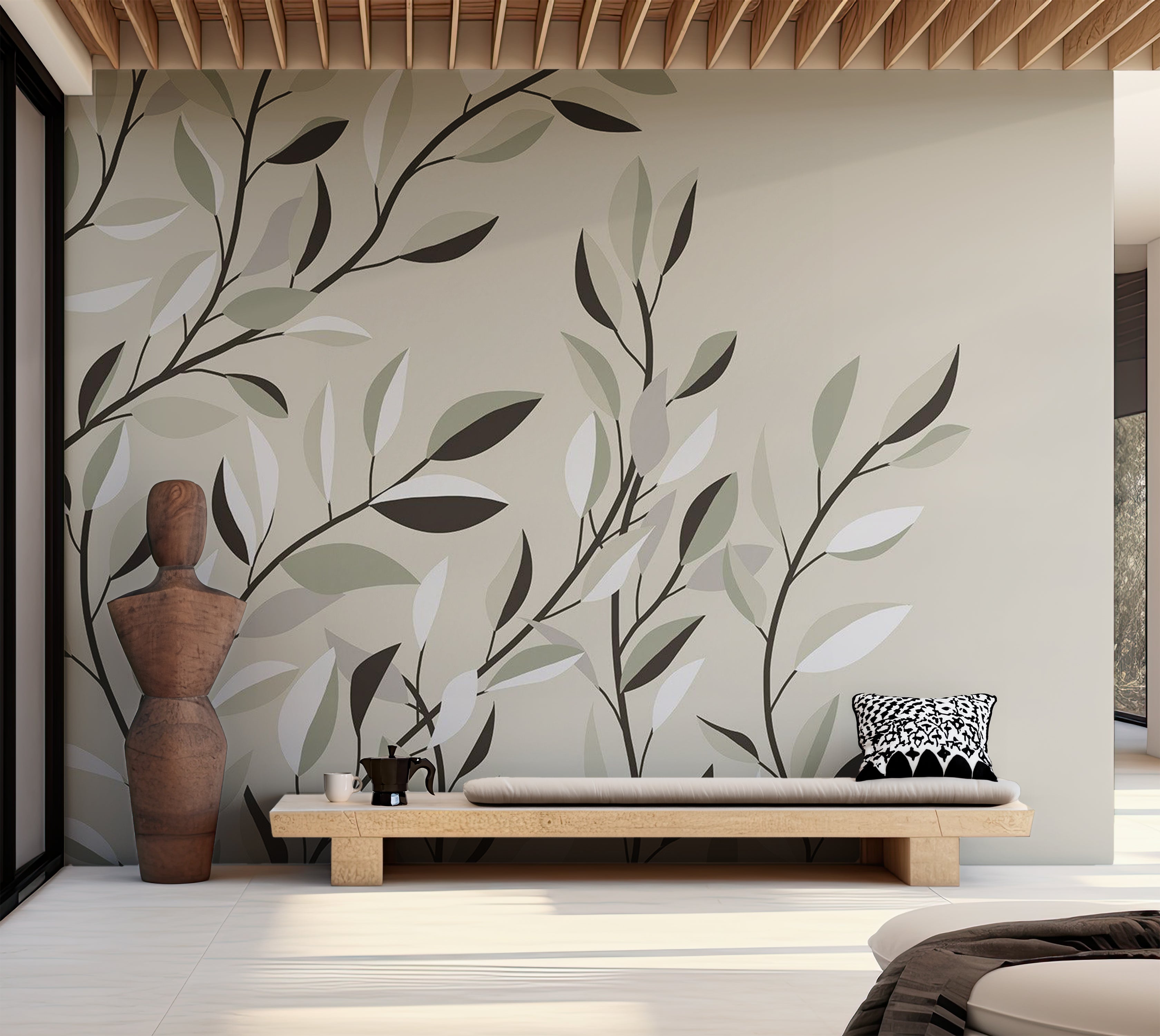 Botanical Wallpaper Wall Mural - Climbing Leaves 39"Wx27"H / Standard