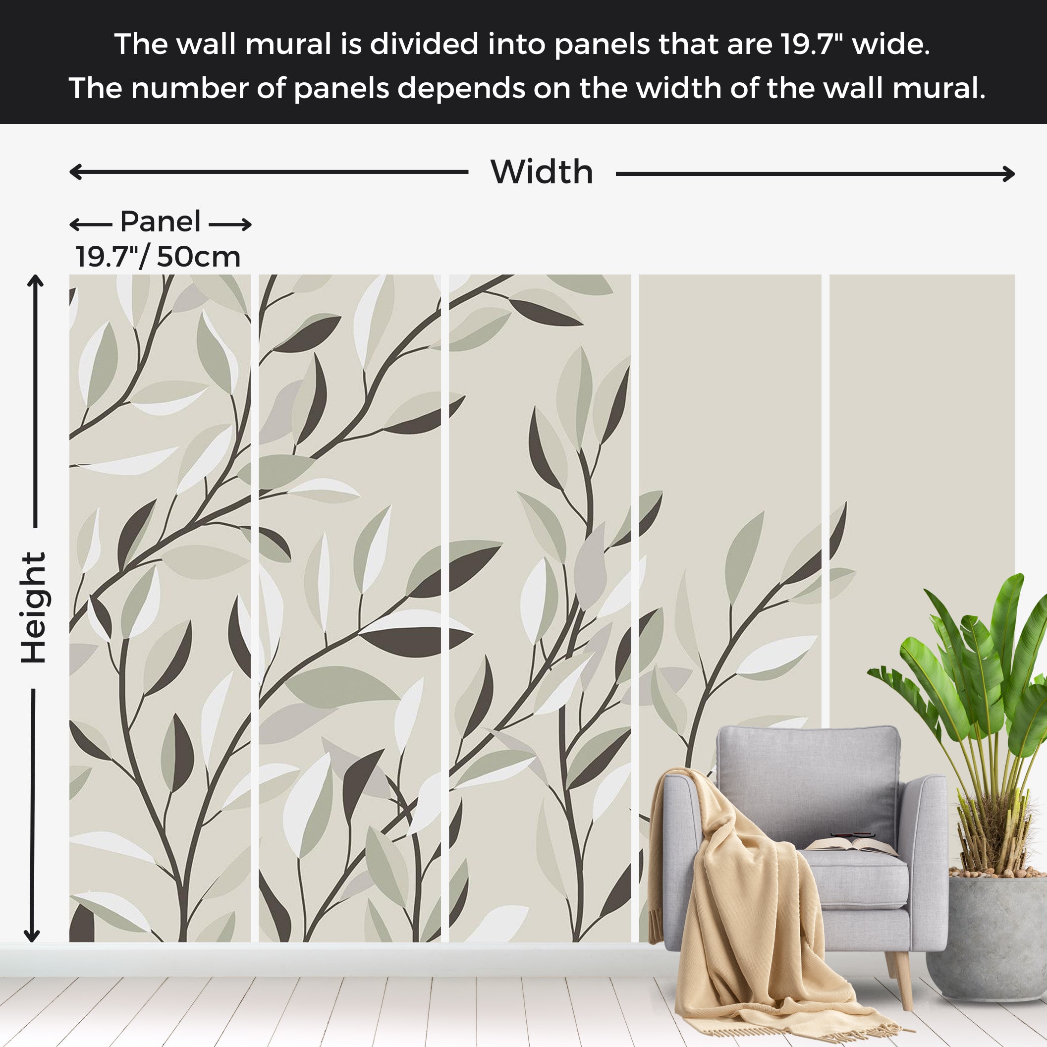 Botanical Wallpaper Wall Mural - Climbing Leaves 39"Wx27"H / Standard