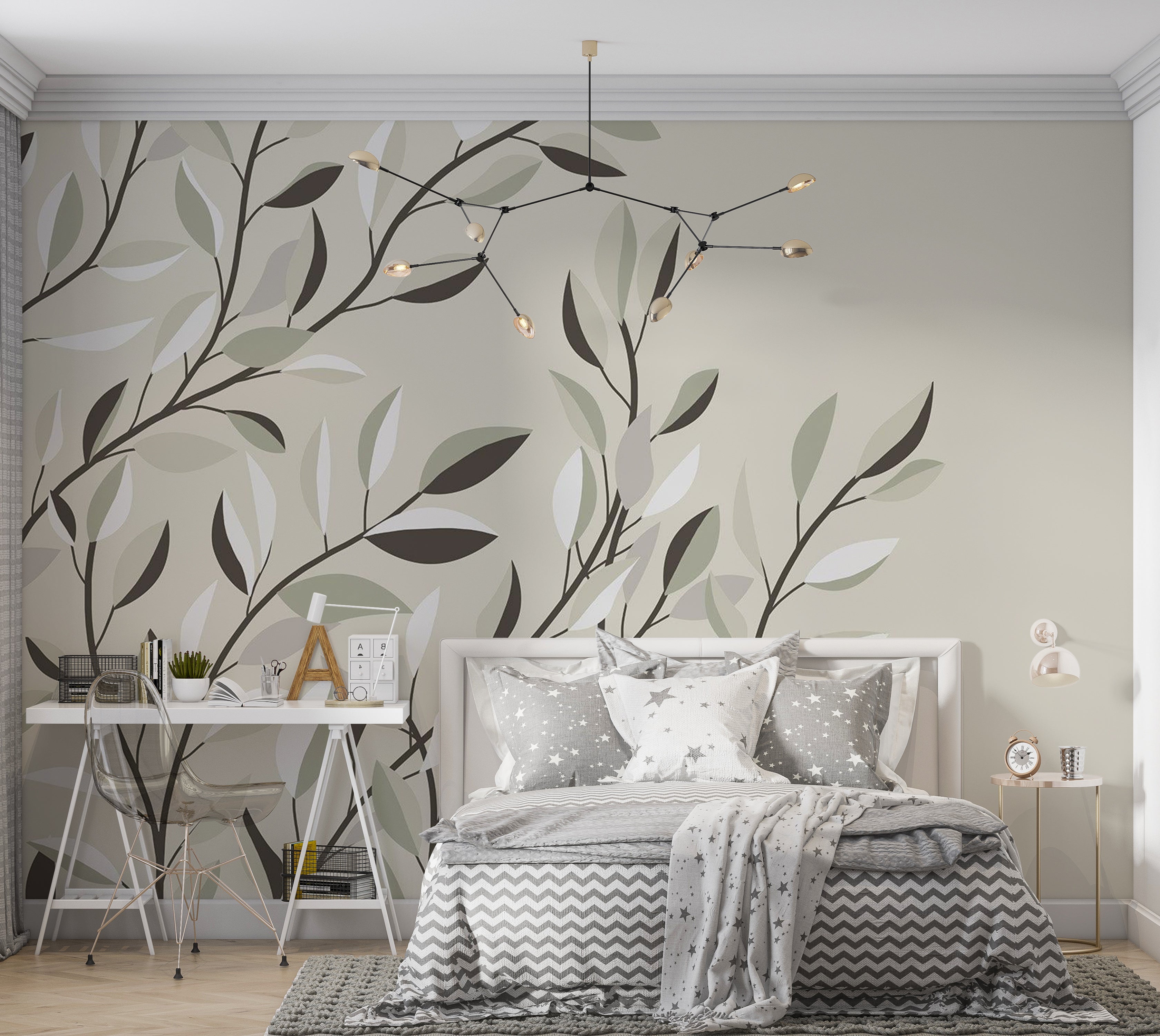 Botanical Wallpaper Wall Mural - Climbing Leaves 39"Wx27"H / Standard