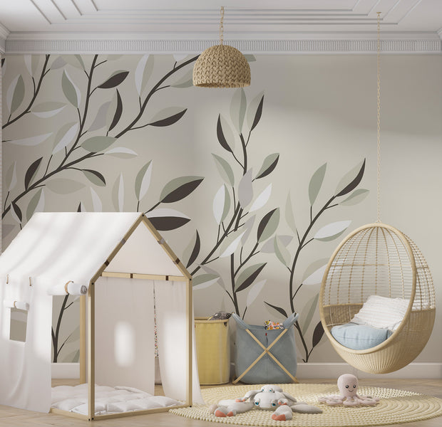 Botanical Wallpaper Wall Mural - Climbing Leaves 39"Wx27"H / Standard