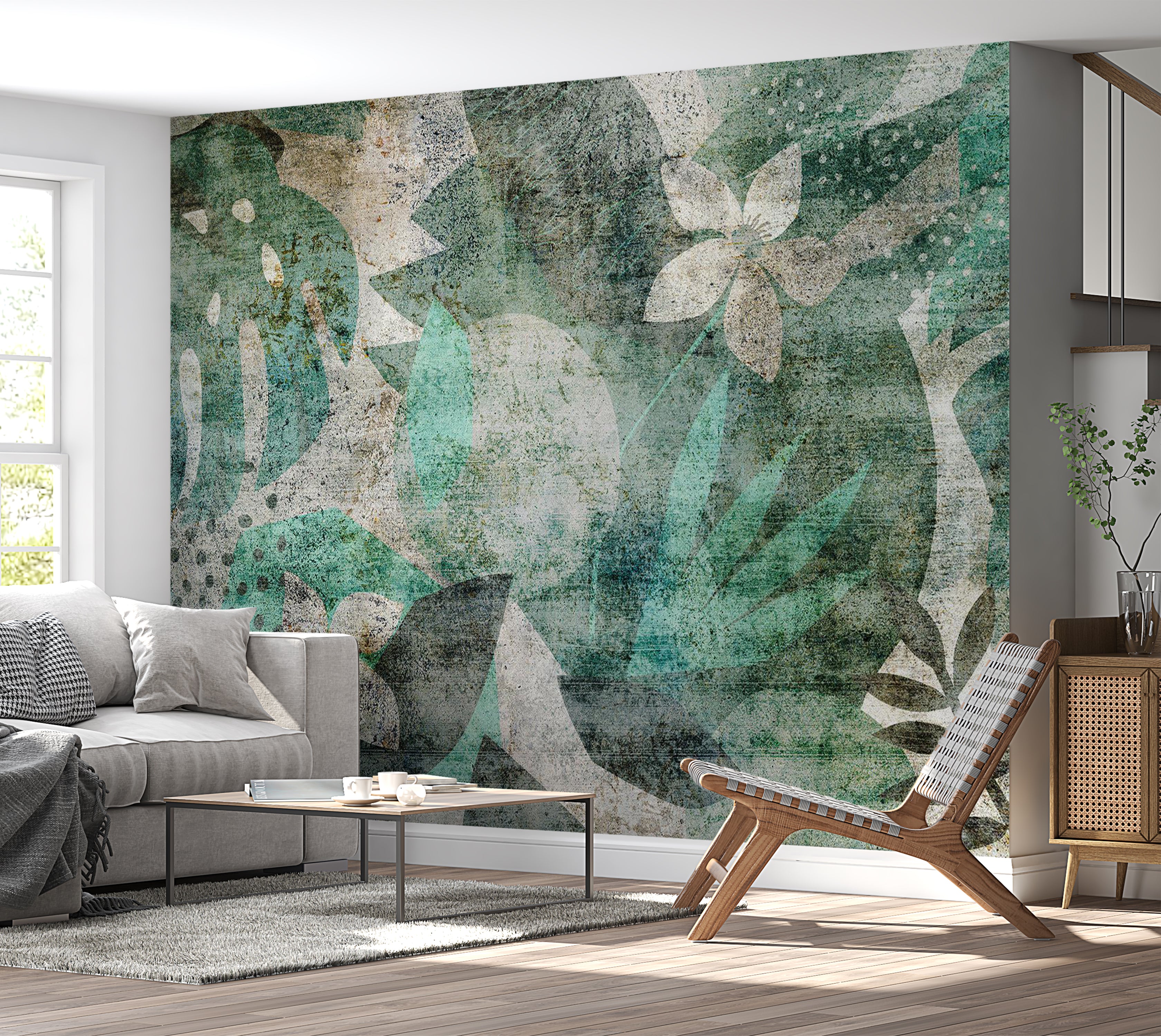 Botanical Wallpaper Wall Mural - Floristic Abstract Design 39"Wx27"H / Standard