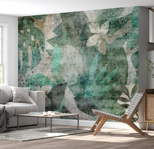 Botanical Wallpaper Wall Mural - Floristic Abstract Design 39"Wx27"H / Standard