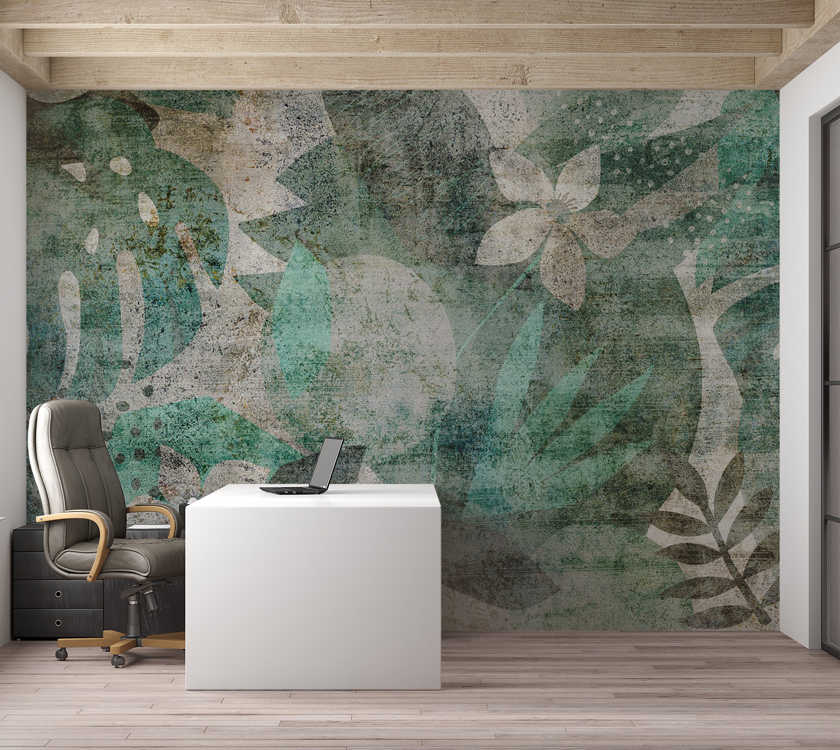 Botanical Wallpaper Wall Mural - Floristic Abstract Design 39"Wx27"H / Standard