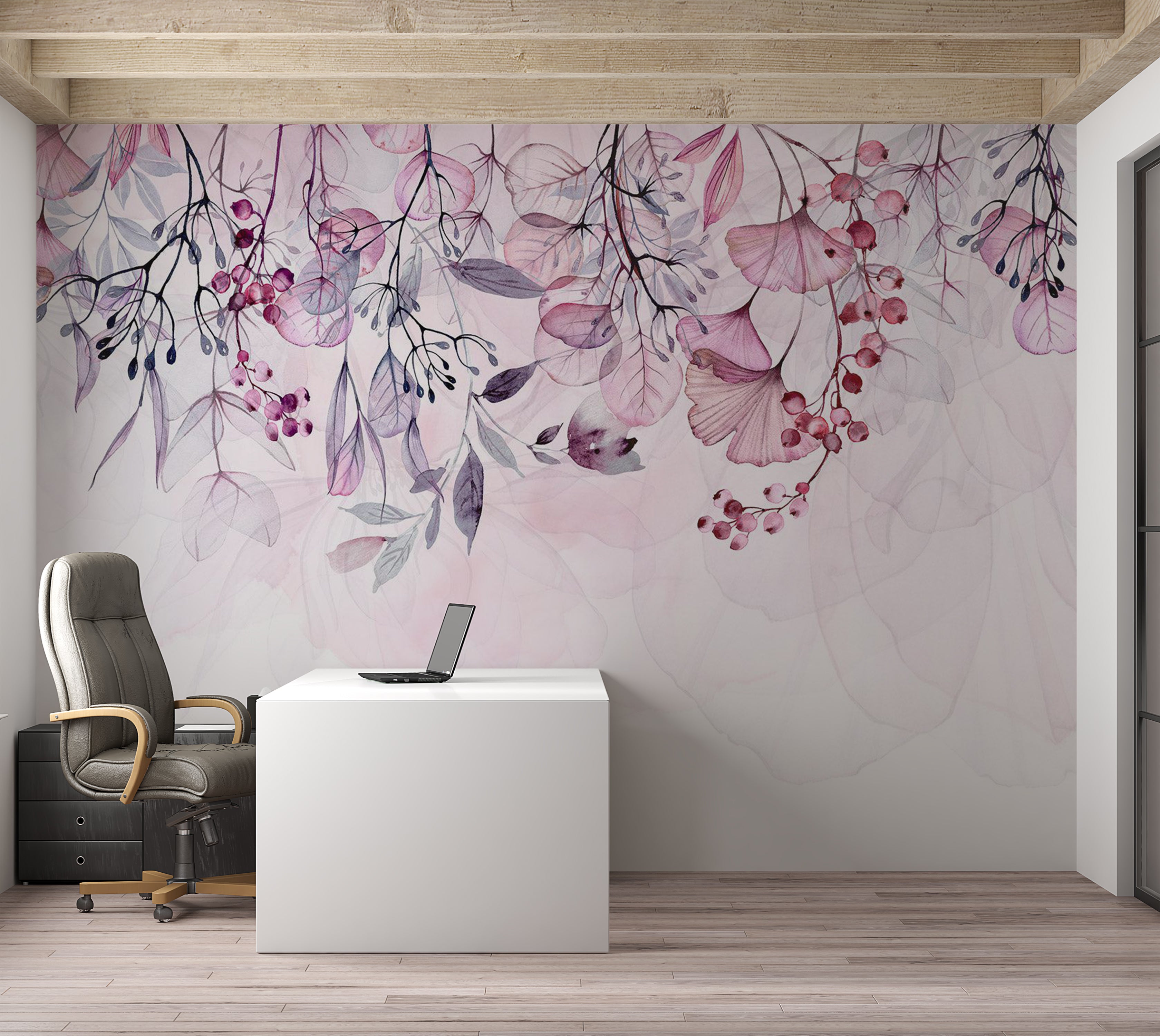 Botanical Wallpaper Wall Mural - Foggy Pink Nature 39"Wx27"H / Standard