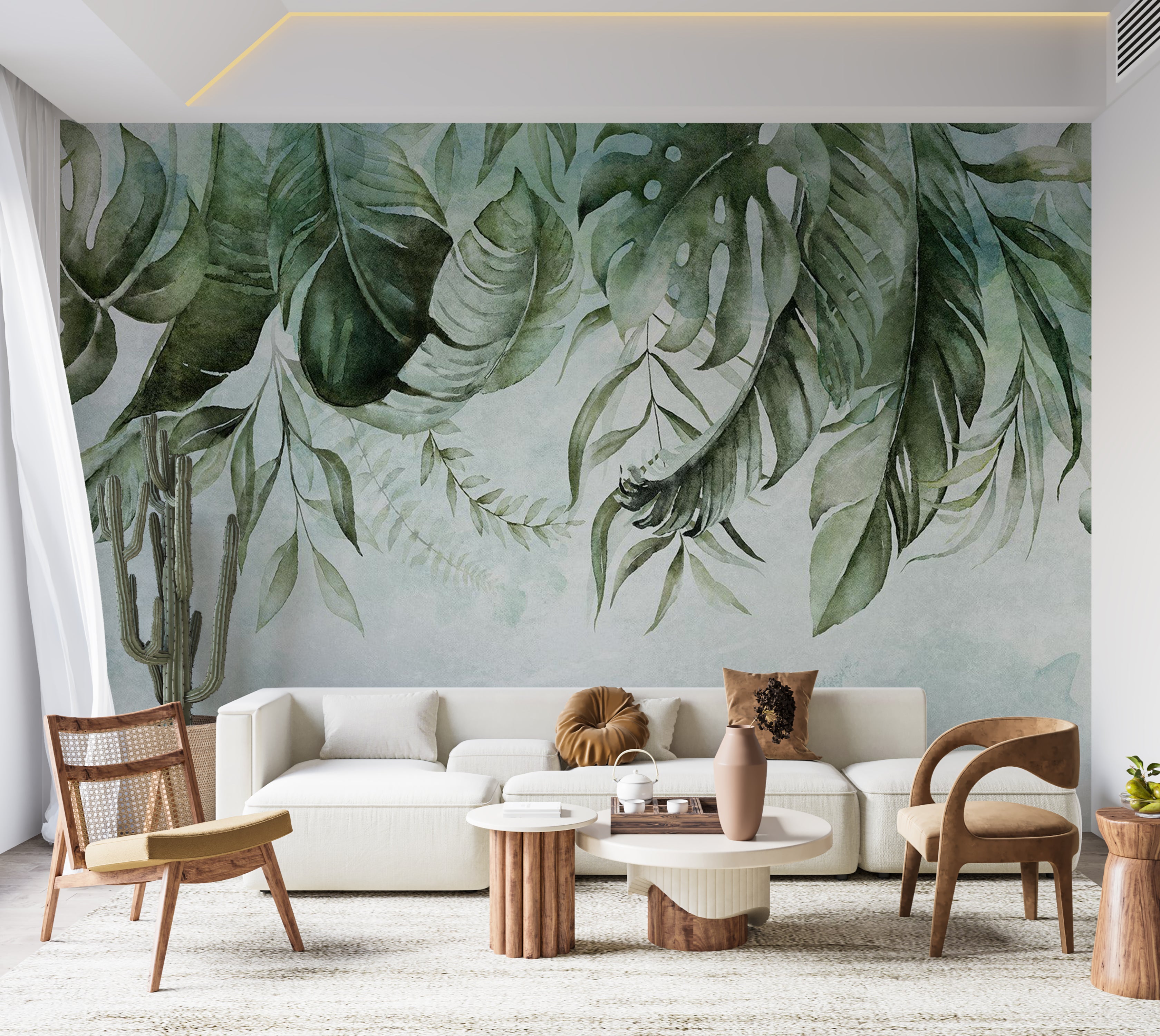 Botanical Wallpaper Wall Mural - Green Jungle Story 39"Wx27"H / Standard