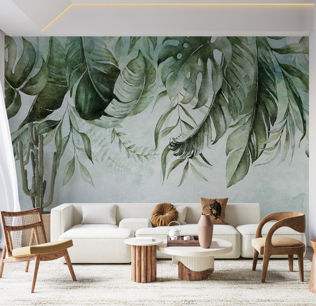 Botanical Wallpaper Wall Mural - Green Jungle Story 39"Wx27"H / Standard