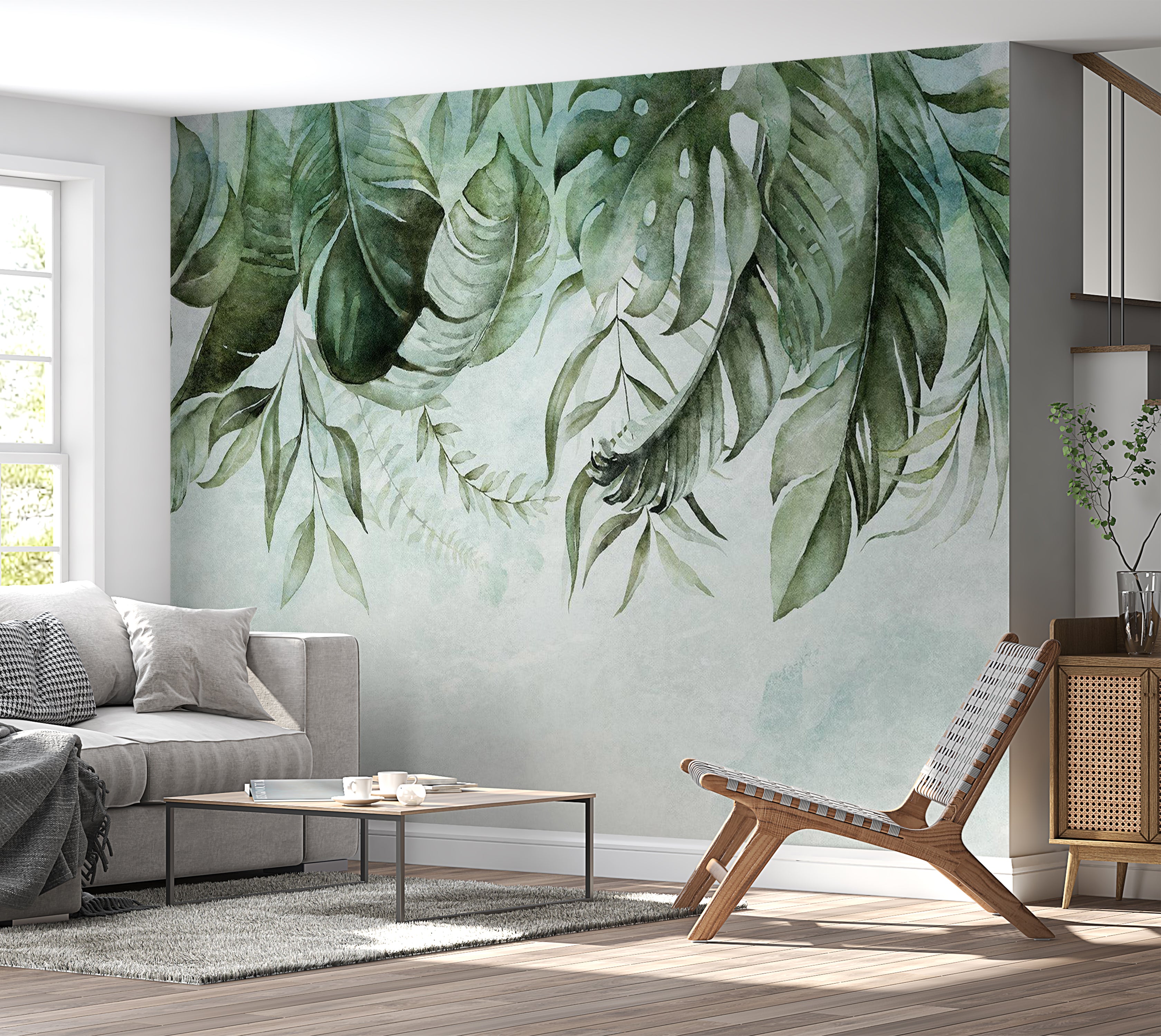 Botanical Wallpaper Wall Mural - Green Jungle Story 39"Wx27"H / Standard