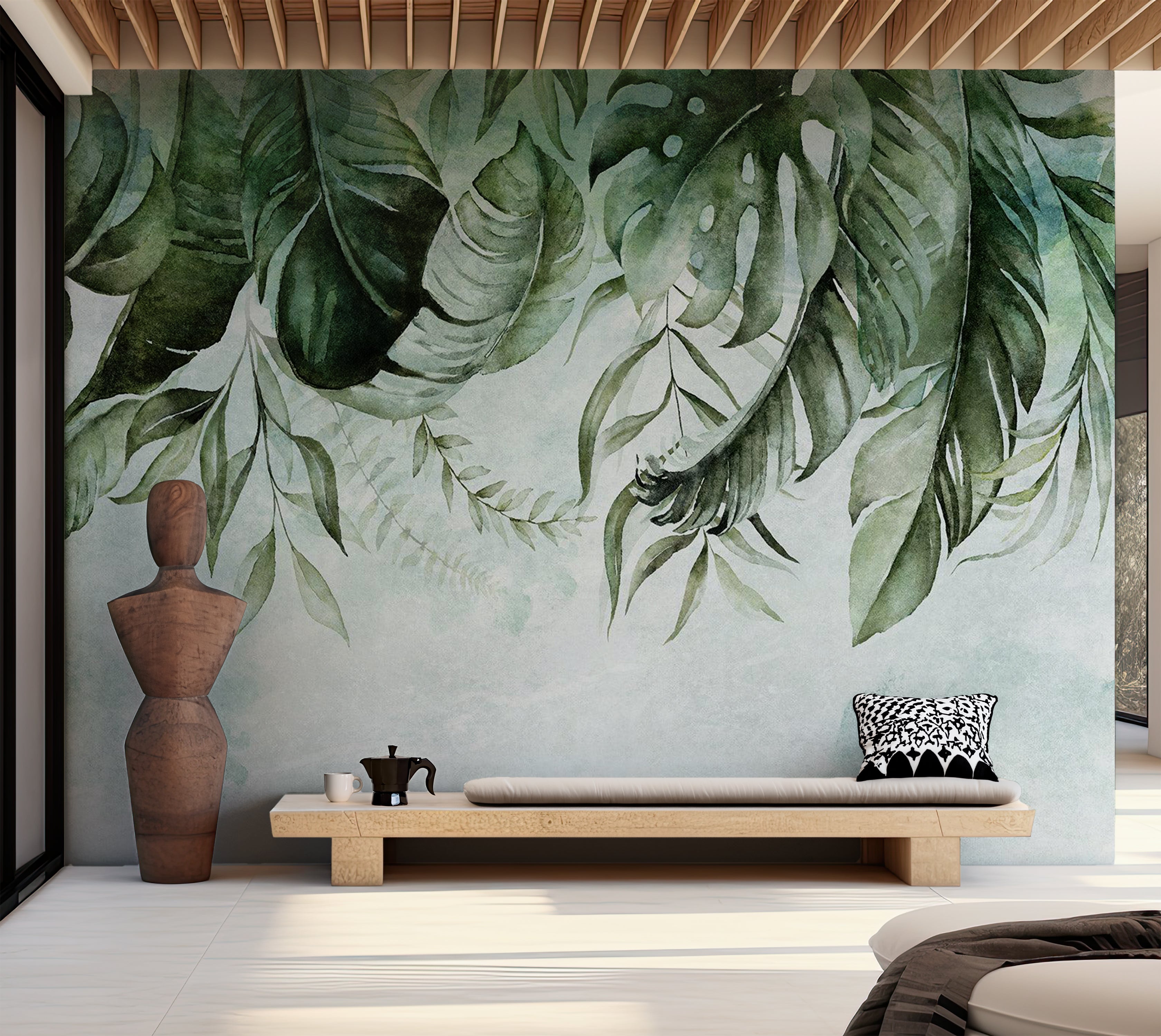 Botanical Wallpaper Wall Mural - Green Jungle Story 39"Wx27"H / Standard