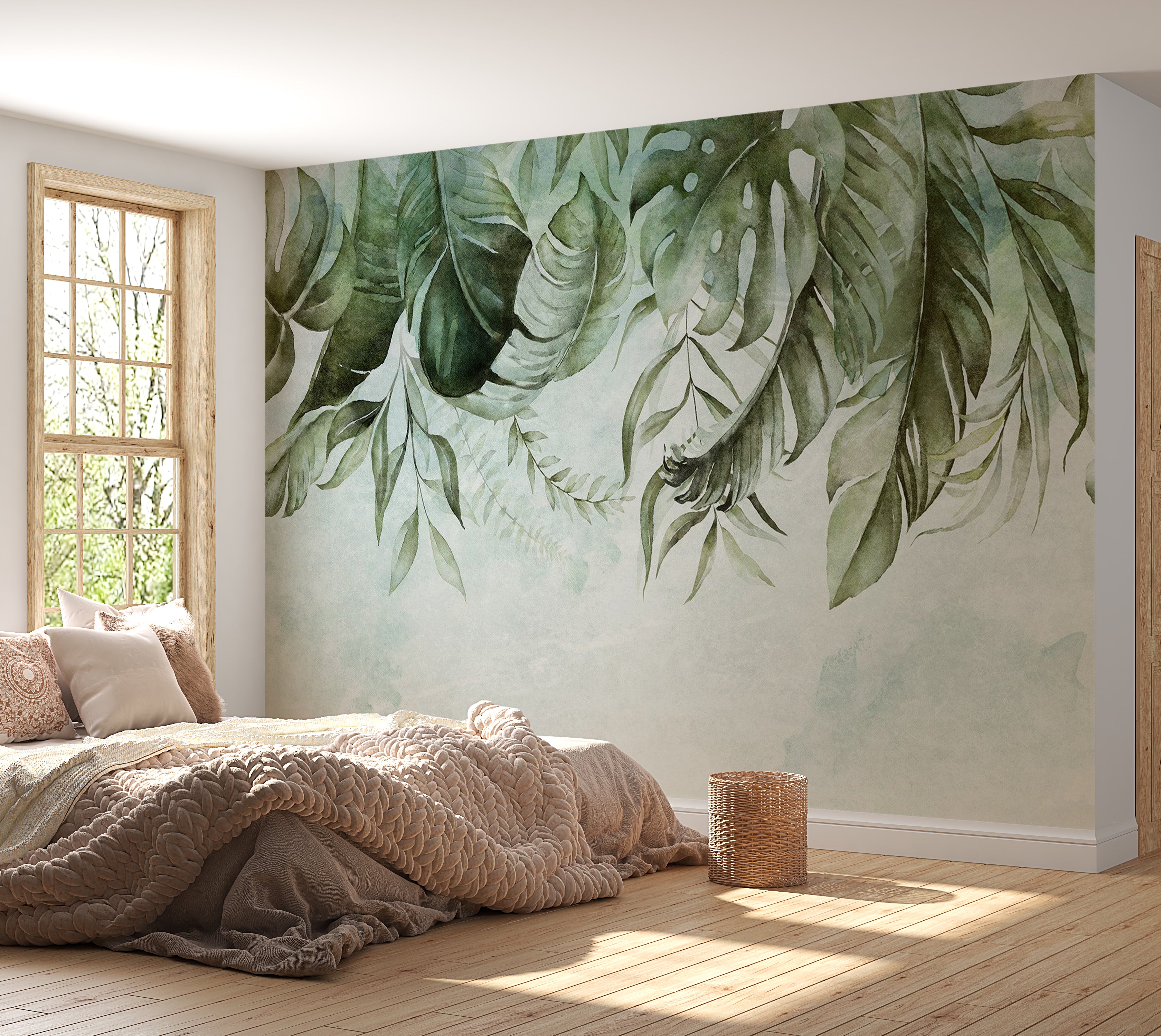 Botanical Wallpaper Wall Mural - Green Jungle Story 39"Wx27"H / Standard